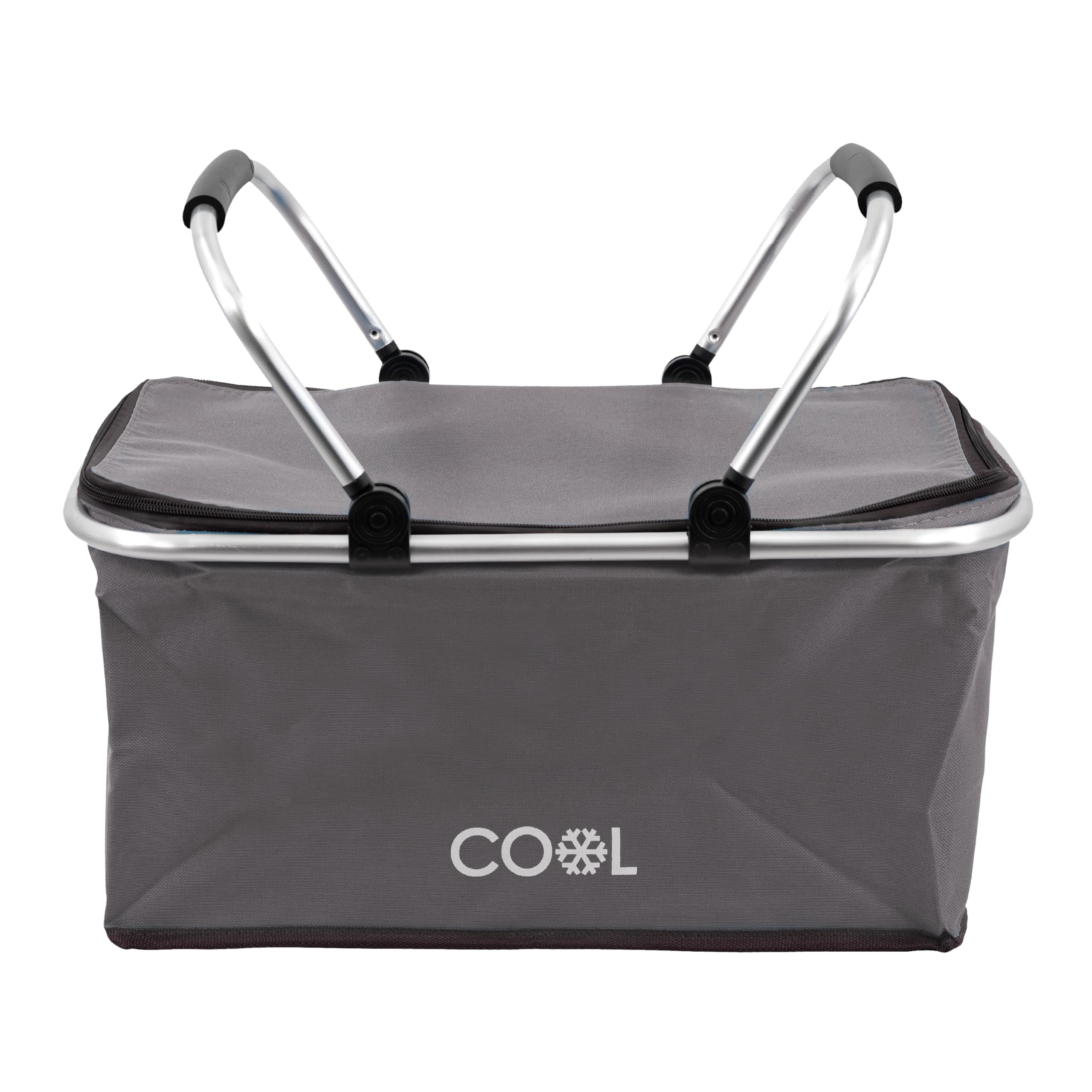 The Magic Toy Shop 35L Insulated Picnic Basket Bag – Grey Large Collapsible Cool Bag with Sturdy Aluminium Frame, Weatherproof Oxford Fabric, Ideal for Picnics, Camping, Beach, Shopping