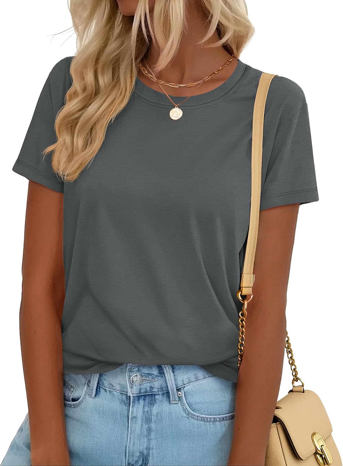 YUCOLEN T Shirts for Women Short Sleeve Crewneck Cotton Tops Summer UPF 50+ Casual Breathable Basic Tee Tshirt