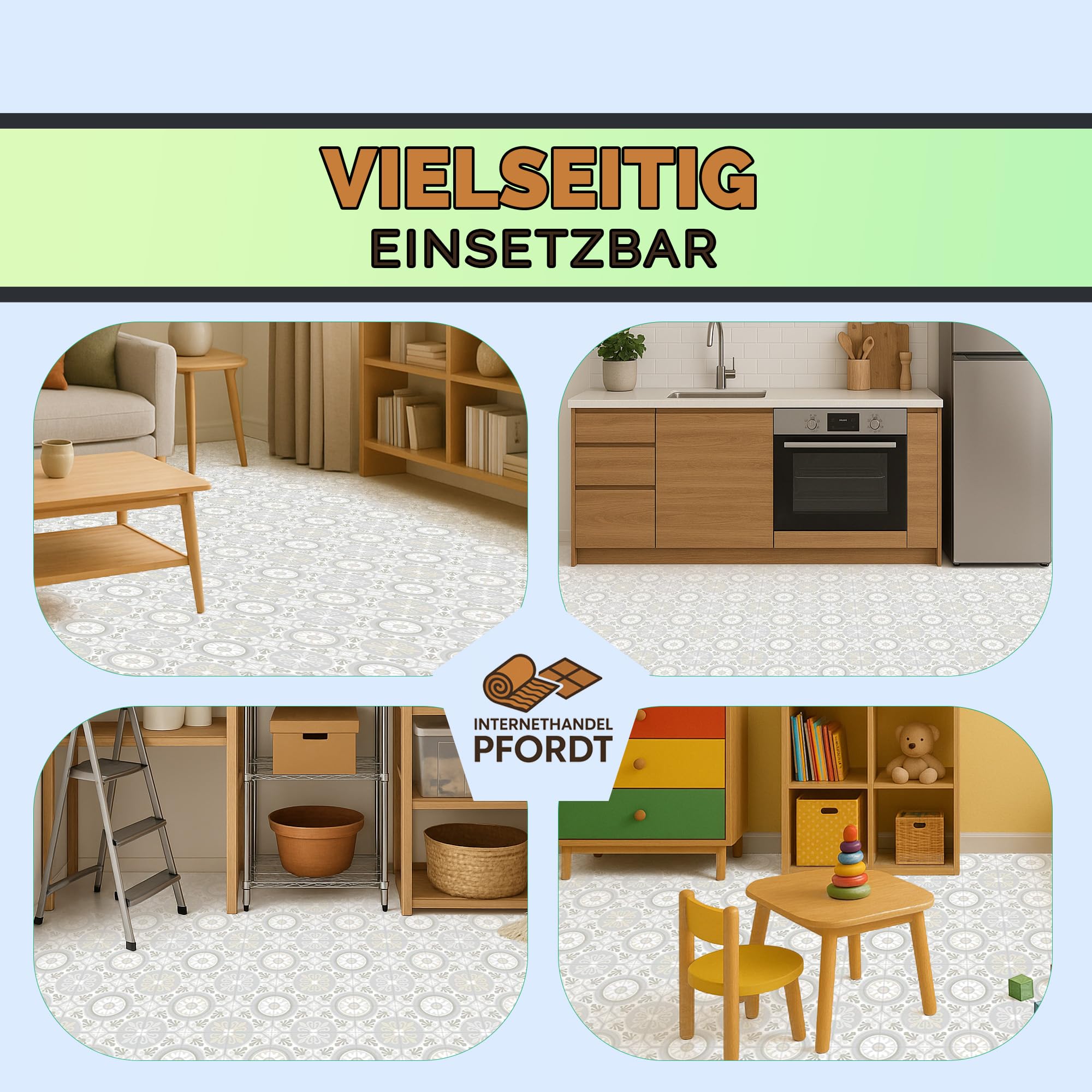CV Bodenbelag Fliese Lagos, 350x200 cm, pflegeleichter PVC Vinylboden in Fliesenoptik, Meterware für Küche und Wohnzimmer