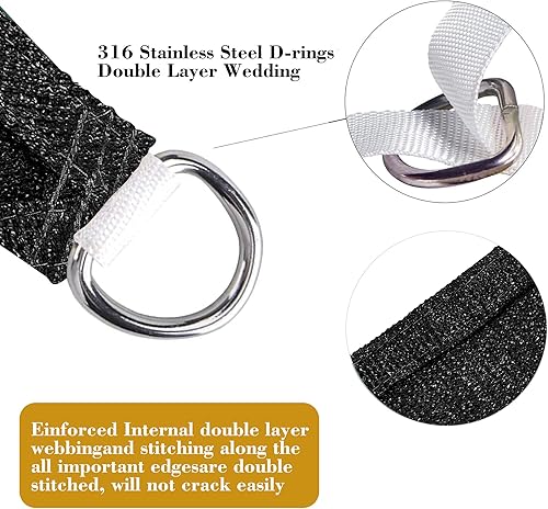 Miniatura 5 de Toldo de vela triangular negro de 12 x 12 pies de tela duradera con bloqueo UV, hacemos pedidos personalizados