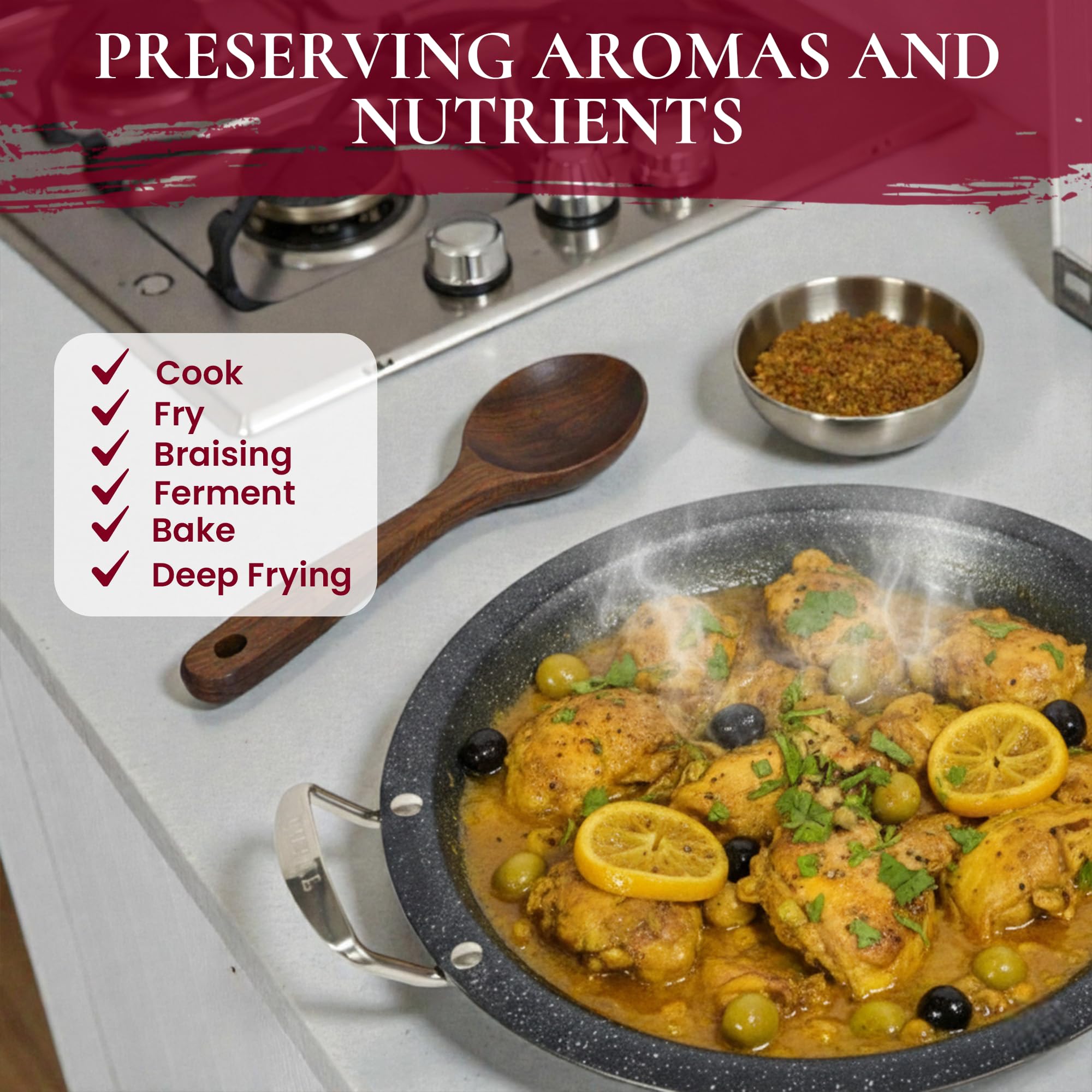 Royal Swiss Tajine 34 cm - Acciaio inossidabile con coperchio in ceramica e valvola a vapore, induzione e tutti i piani cottura, risparmio energetico, lavabile in lavastoviglie, pentola tradizionale