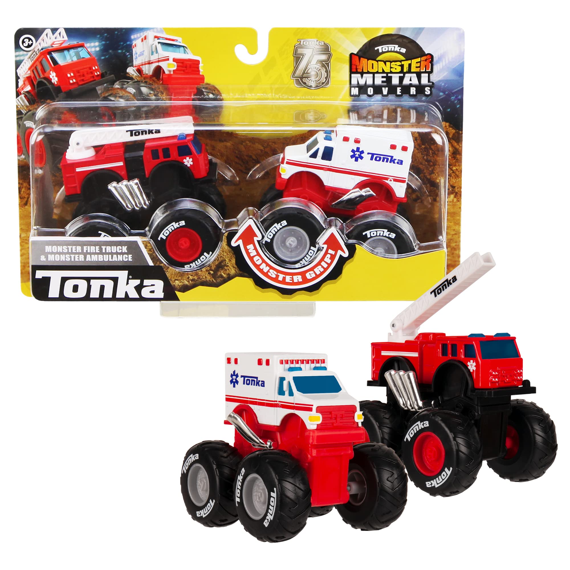 Tonka Monster Metal Movers | Emergency Fleet Combo Pack | Kids Construction Toys for Boys and Girls, Vehicle Toys for Creative Play, Motor Skill Development for Kids Ages 3+ | Basic Fun 06163