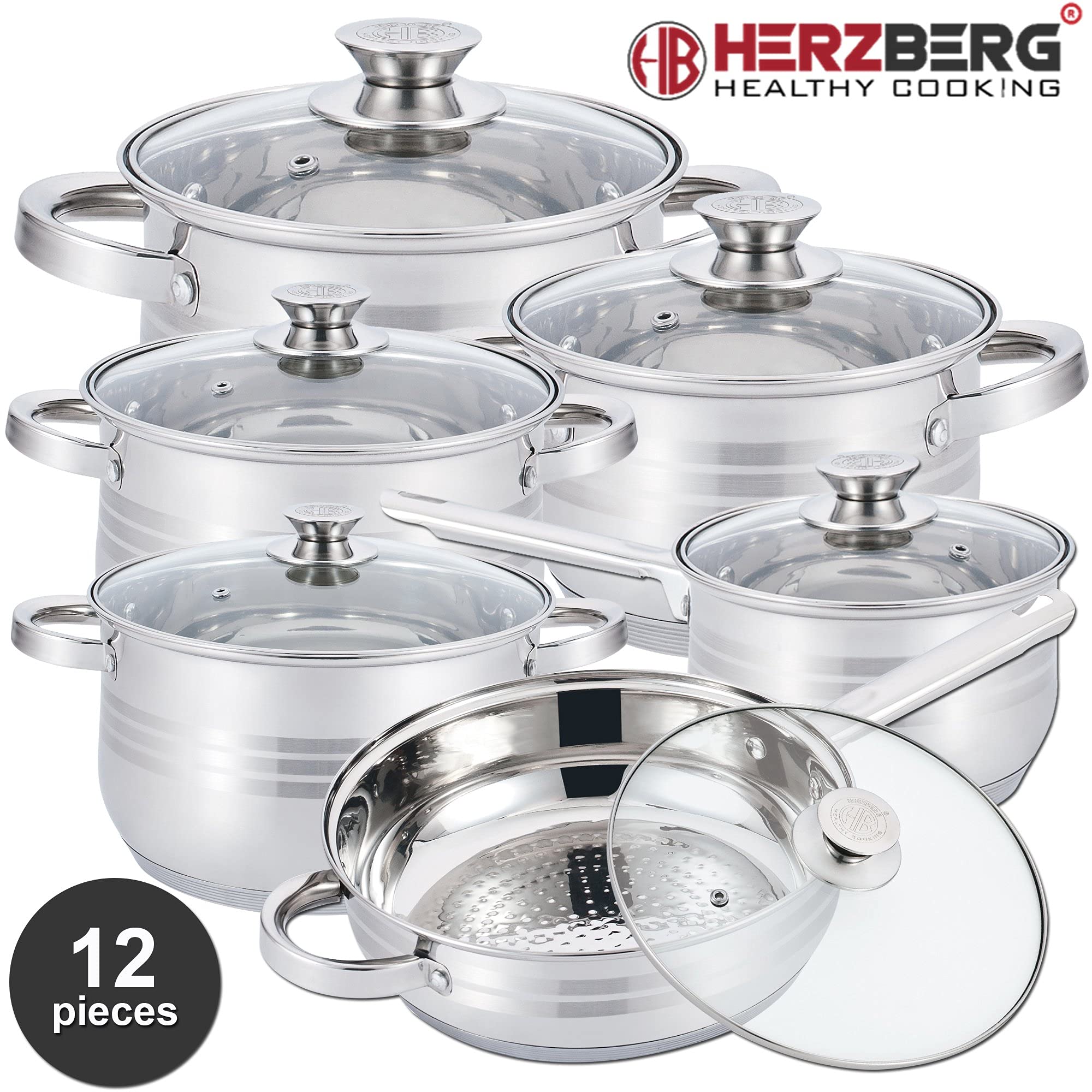 Herzberg Hg1241 Zestaw Garnków, Srebrny, 12 sztuk