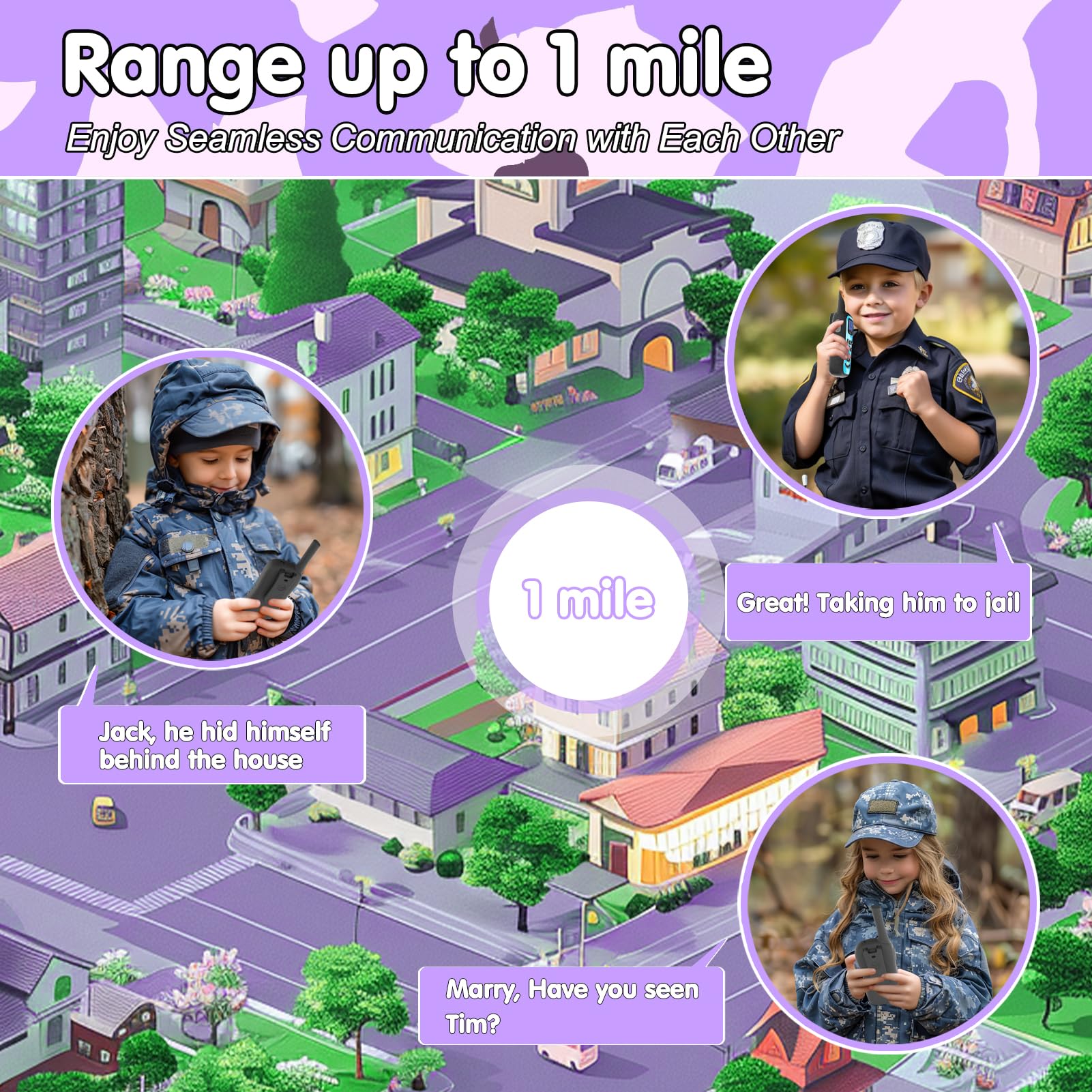 QUOLIX Mimetico Walkie Talkie per Ragazze, Radio bidirezionali a Lungo Raggio a 8 Canali con Vox, Buon Aiuto per il Campeggio, il Ciclismo, Regalo per Feste alla Moda per Bambini (Rosa+Viola)