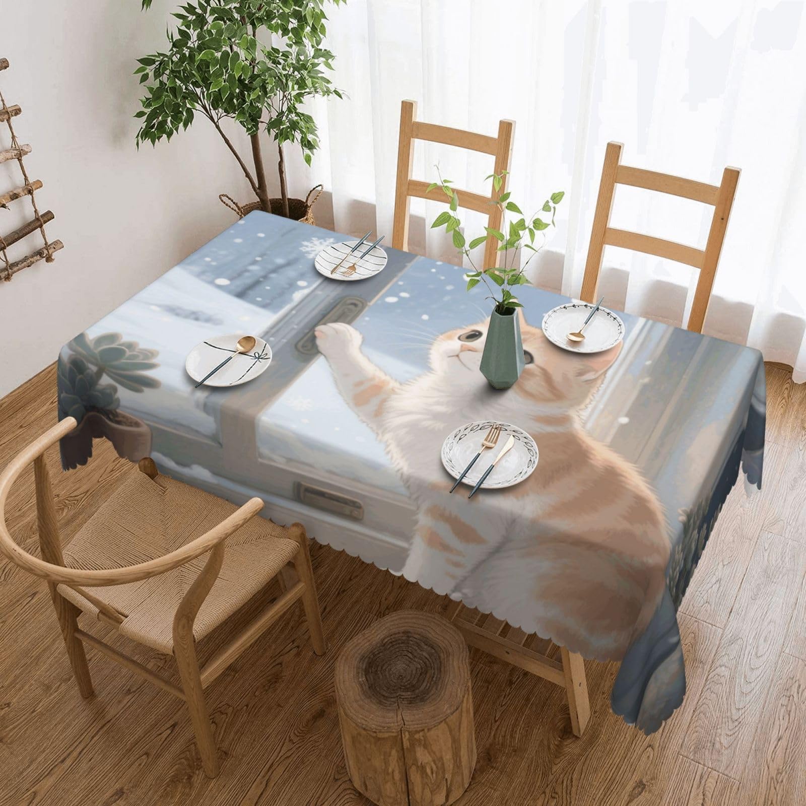 Nappe chat mignon rectangle 137x183cm pour table de salle à manger