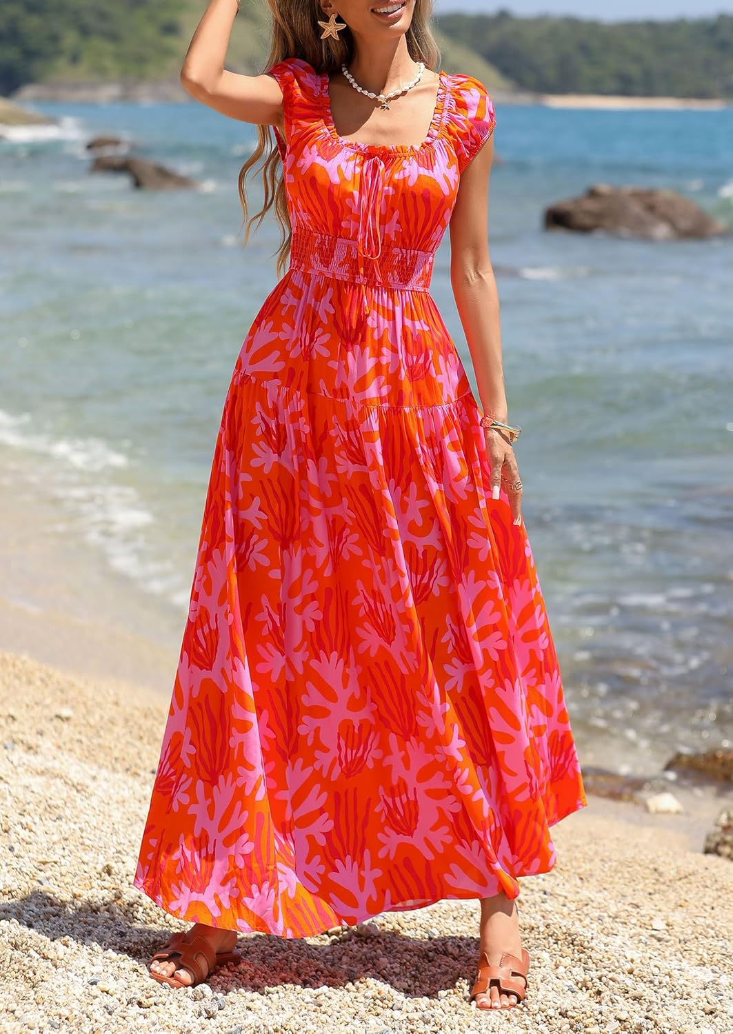 PRETTYGARDEN Boho Maxi Dresses for Women 2026 Summer Floral Wedding Guest Dress Resort Wear Spring Long Flowy Beach Sundress - Image 8
