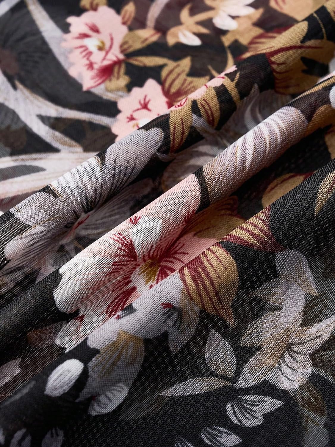 Women's Floral Sheer Poncho Top See Through Flowy Tops Half Sleeve Dressy Chiffon Blouse - Image 2