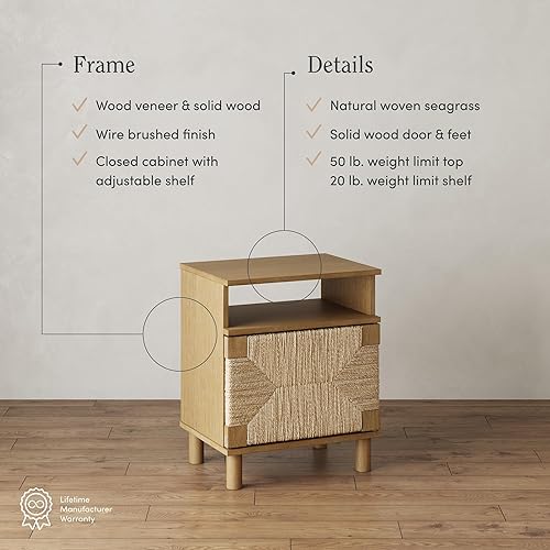 Miniatura 4 de Nathan James Beacon - Mesita de noche de madera, mesa decorativa bohemia o mesa auxiliar de sofá con puerta de hierba marina para dormitorio o sala