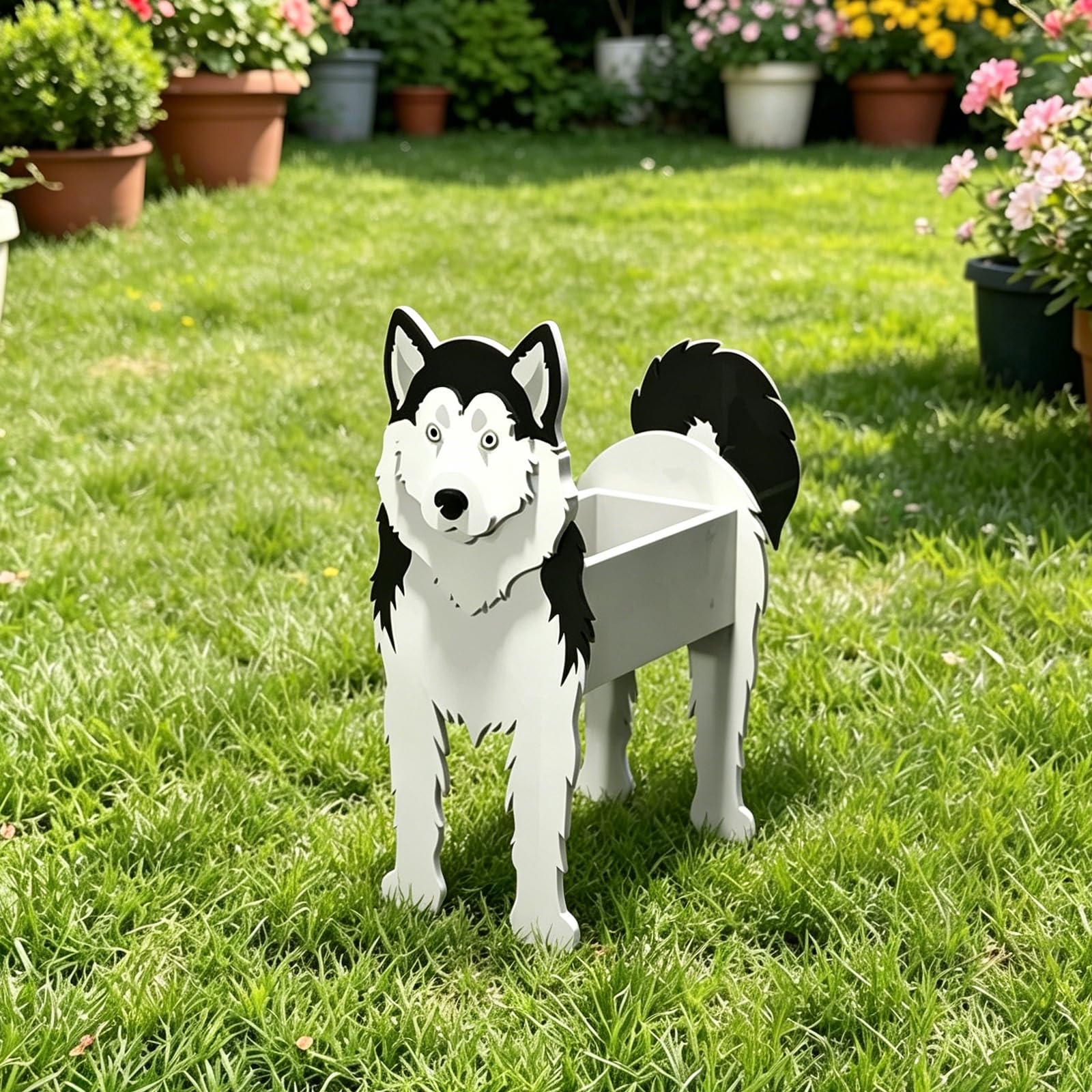 Hiiaodecor Husky B Pet Dog Animal Bonsai Holder Cute Shape Art Plant Storage Pot Villa Garden Indoor Outdoor Office Decor Ornaments 43 * 25cm/16.93 * 9.84in