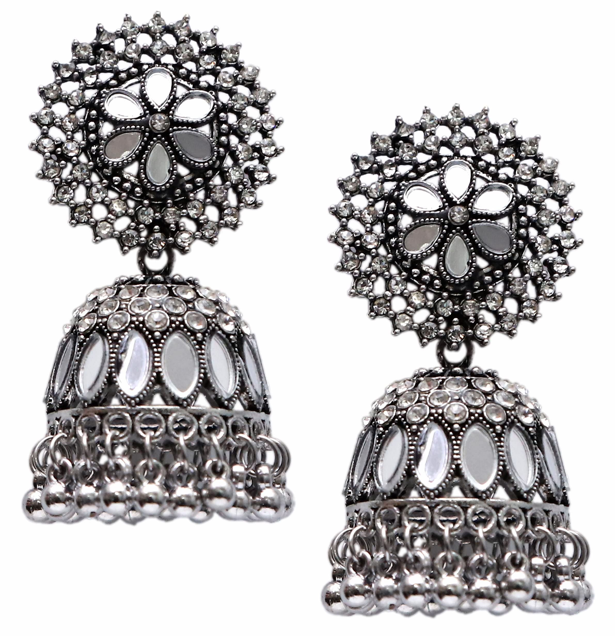 Traditional Oxidised Silver Mirror Stylish CZ Stones Ethnic Stylish Jhumka Earrings Jewelry Women Girls (Silver) (B0BZCKBSW8) Amazon Price History, Amazon Price Tracker