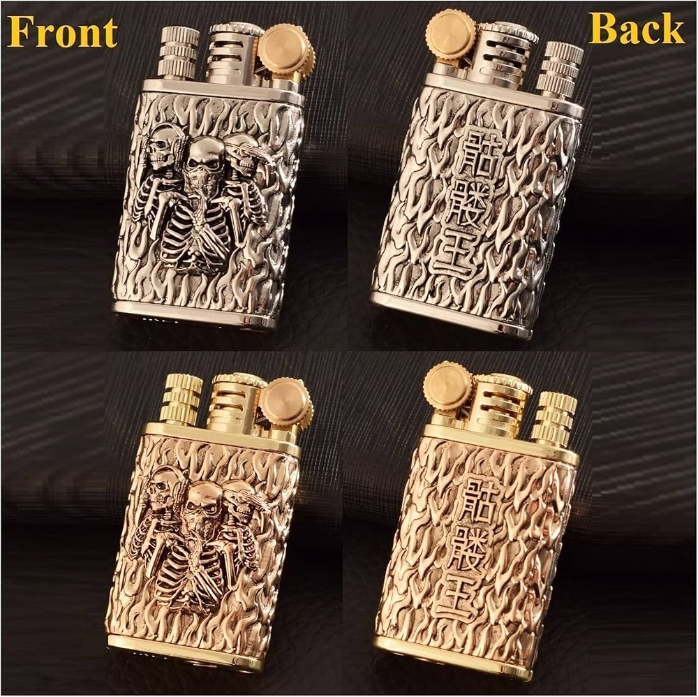 Permanent Match Vintage Lighter Cool Skull Cigarettu00e4ndare U00c5teranvu00e4ndbar Fotogentu00e4ndare Unik Fu00f6delsedagspresent For Mu00e4n (ingen Fotogen) (Color : Silver