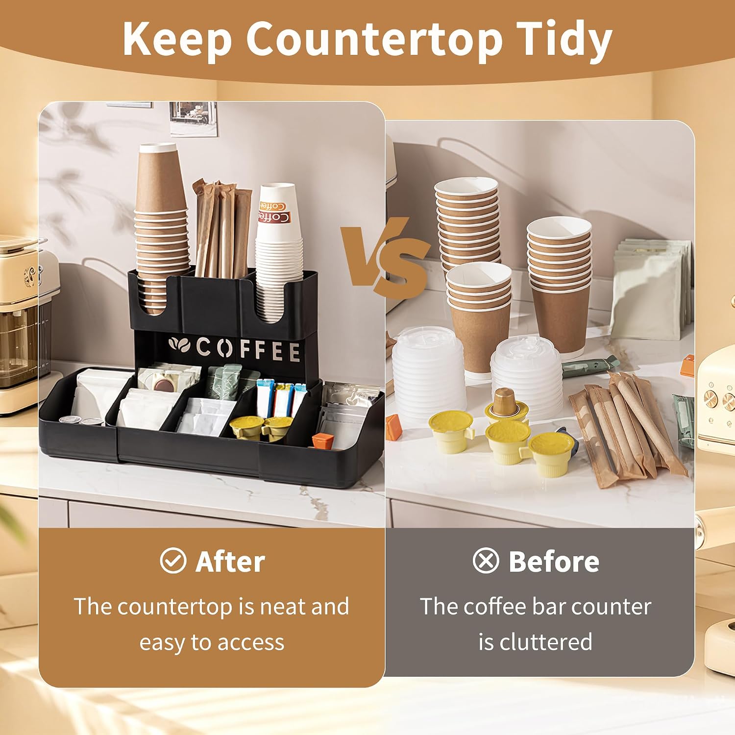 KONGDY Coffee Station Organizer, 2-tier Coffee Bar Organizers for Cups Pods