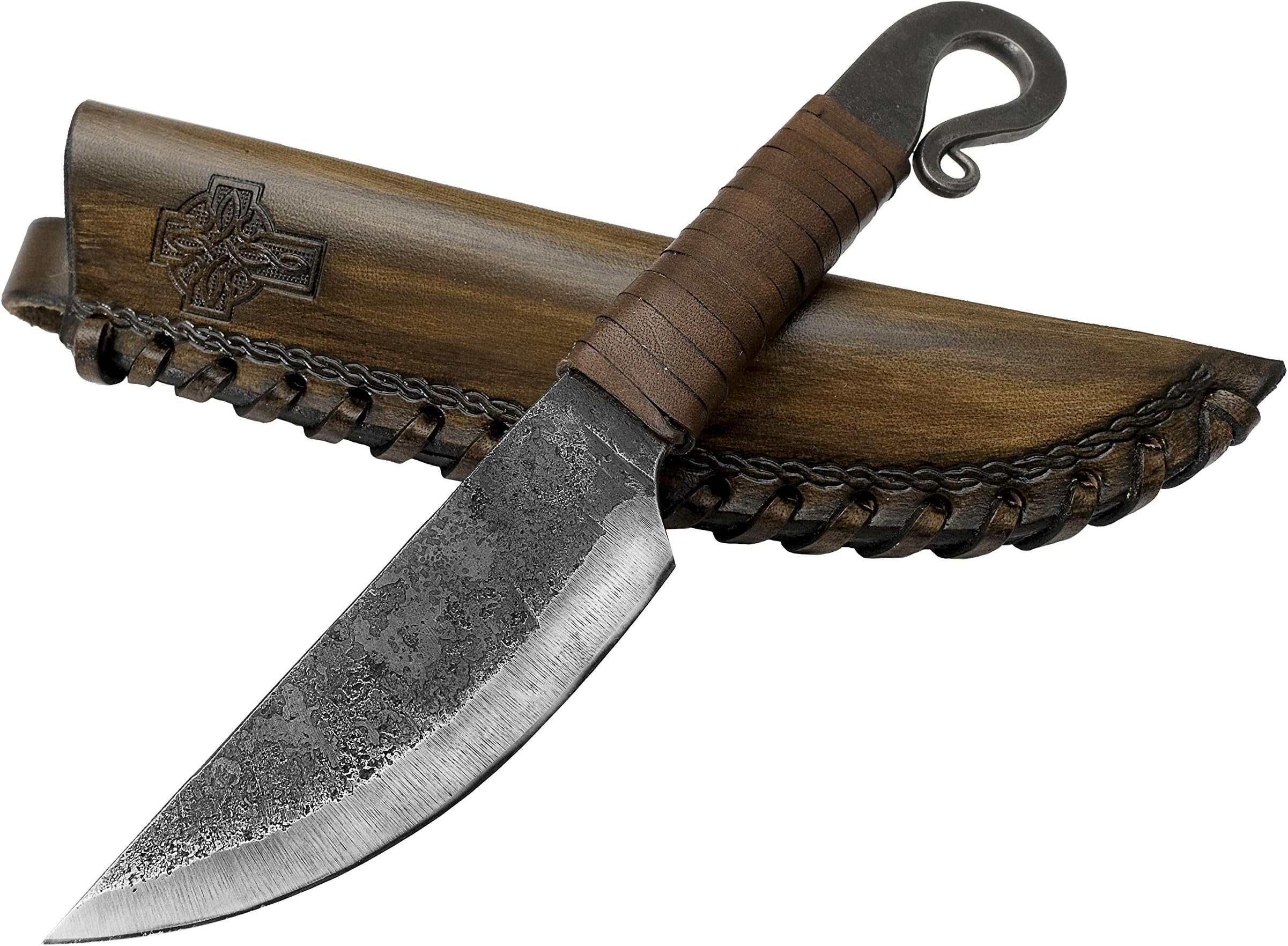 Toferner Hand Forged Knife Volute with Sheath, Vintage Knife for Antique Collection, Genuine Leather Case, Hardened Blade, Hand Made Craft, Gift Idea for Men (Brown)