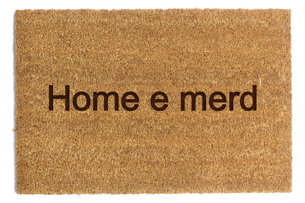Happenings Divertente Zerbino in fibra di cocco con il messaggio 'Home e merd' - Tappeto d'ingresso antiscivolo naturale per l'interno della casa (60x90cm)