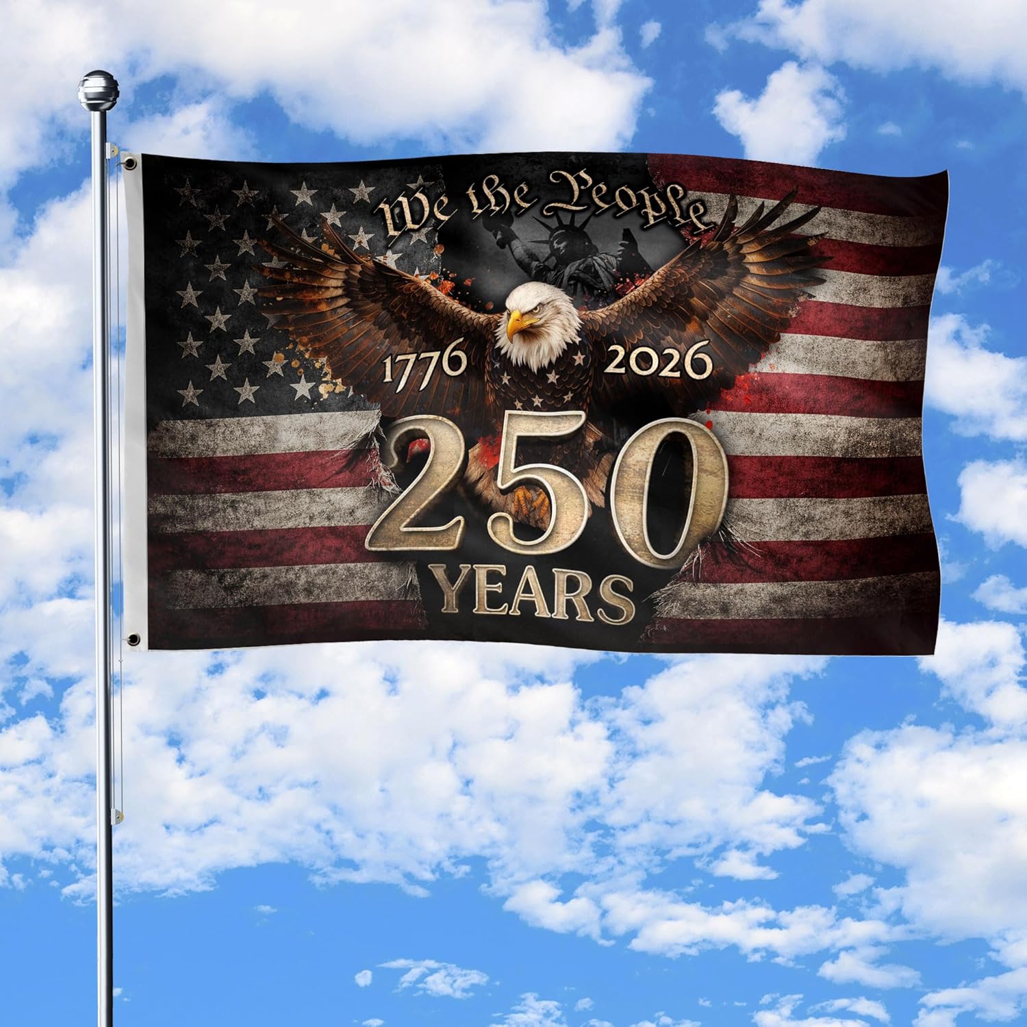 Bandera de Aniversario 250 Años USA 3x5 Ft, Diseño Patriótico 1776-2026