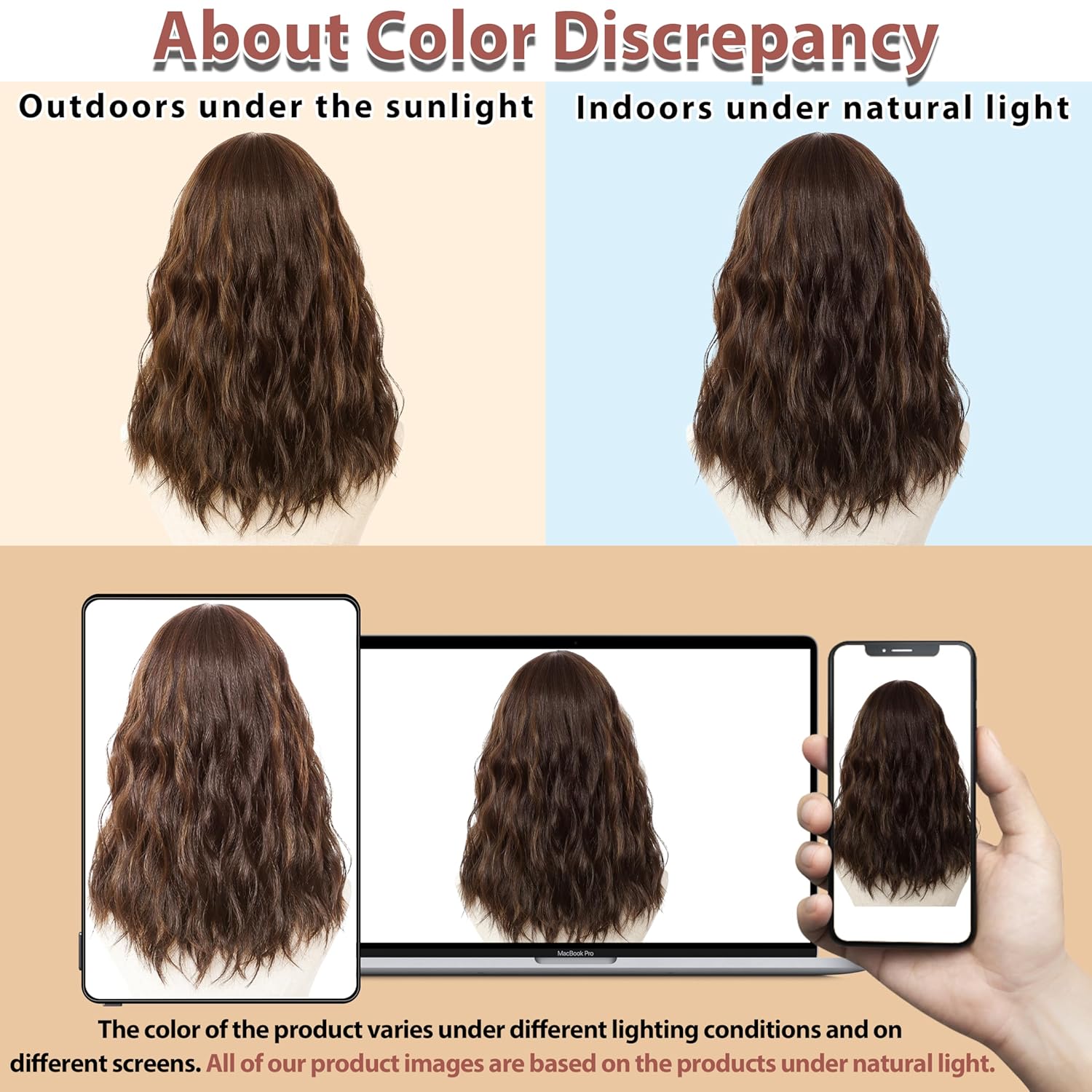 Wig 18 Inch Medium Length Wigs for Women Middle Part Synthetic Hair Wavy Wig with Upgraded Strands,Natural Hair Wigs for Daily Party/Halloween Use 18Inch,Dark Brown Highlight - Image 3