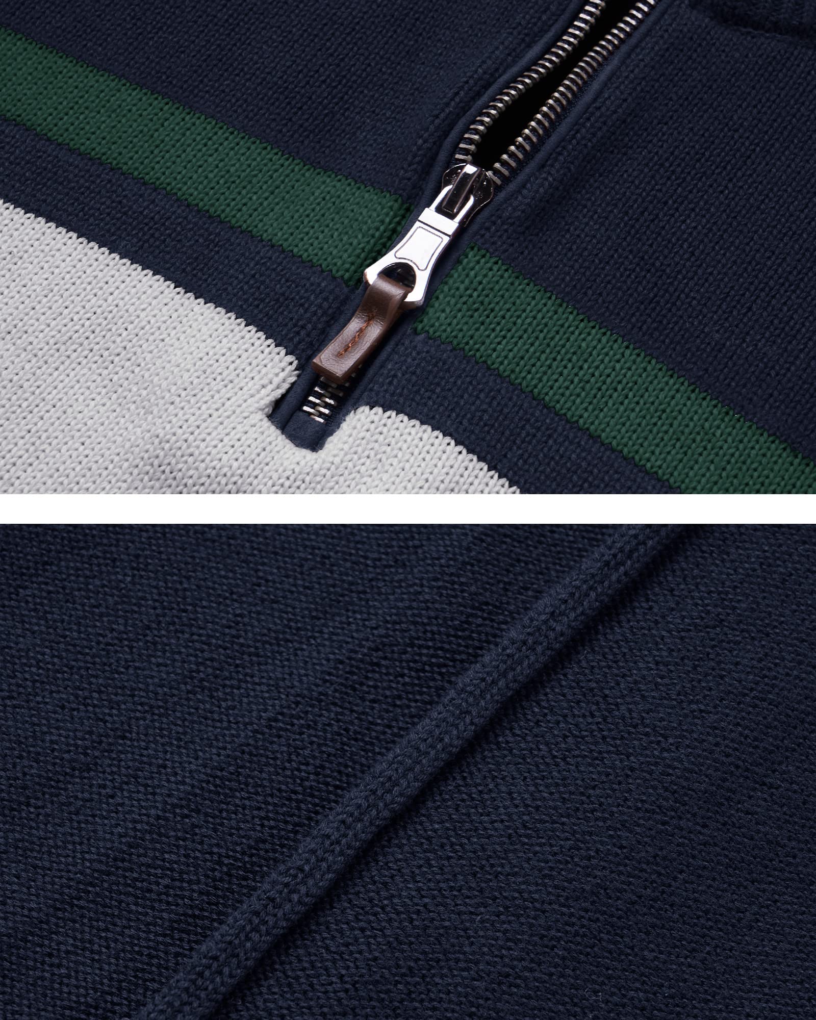 MAGCOMSEN Maglione da uomo a maglia con colletto alto, 1/4 zip, a righe, in cotone, a maniche lunghe, in pile, elasticizzato, per autunno e inverno