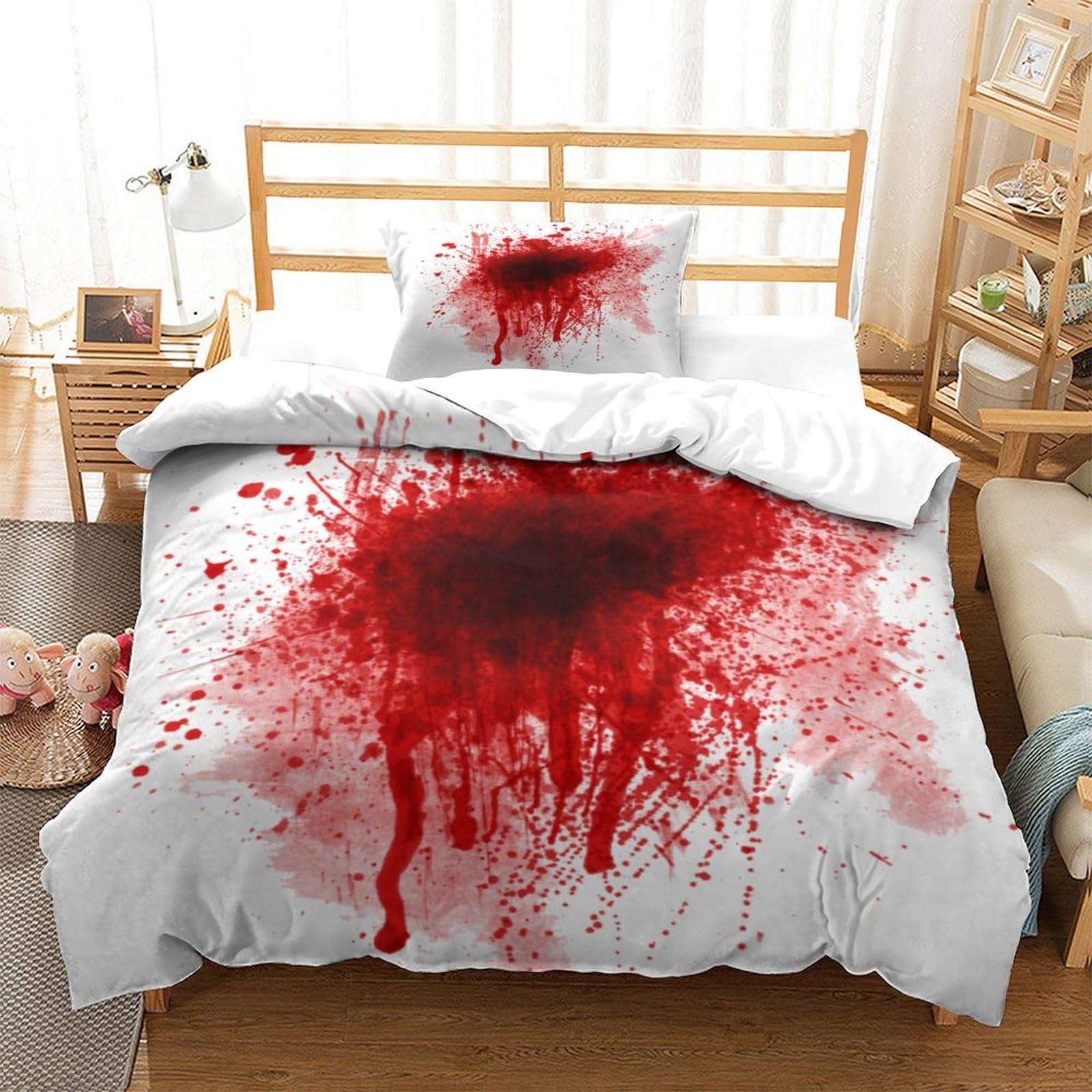 P1S9U7W5Y Unique Horror 3D Printed Blood Stain Duvet Cover Set 3pcs Microfiber Splatter Bedding Set Single（135x200cm）