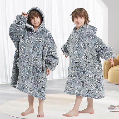 Miniatura 13 de Wearable Blanket Hoodie for Kids Oversized Sherpa Blanket Hoodie for Kids Boys Girls Teens 6-13YR,Navy Shark
