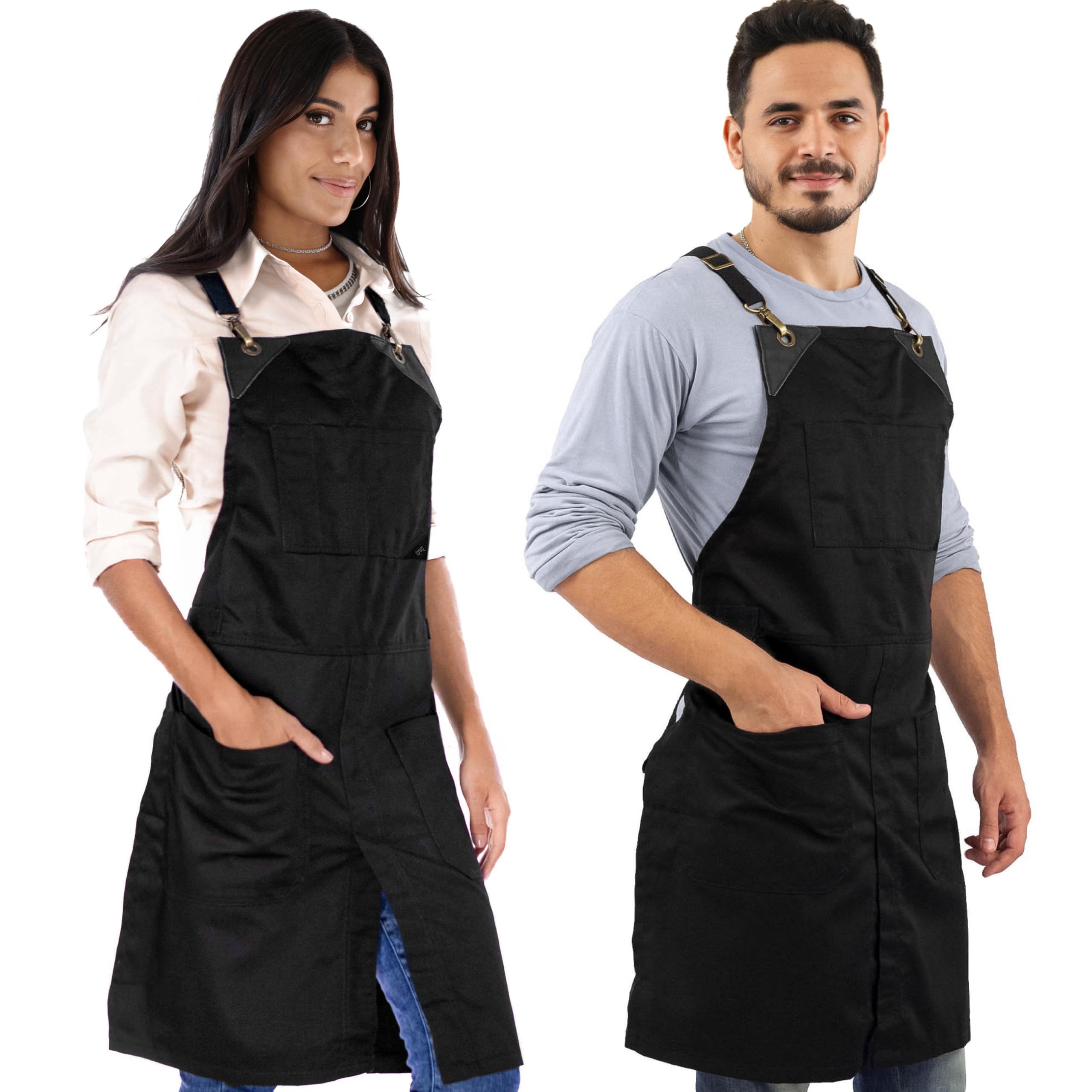 Under NY Sky Delantal Negro - Sarga Profesional - Correas de Espalda Cruzada - Multi Bolsillos - Ajustable, Hombres, Mujeres, Chef, Barista, Barbero, Barman, Dependiente de Tenda, Artista del tatuaje