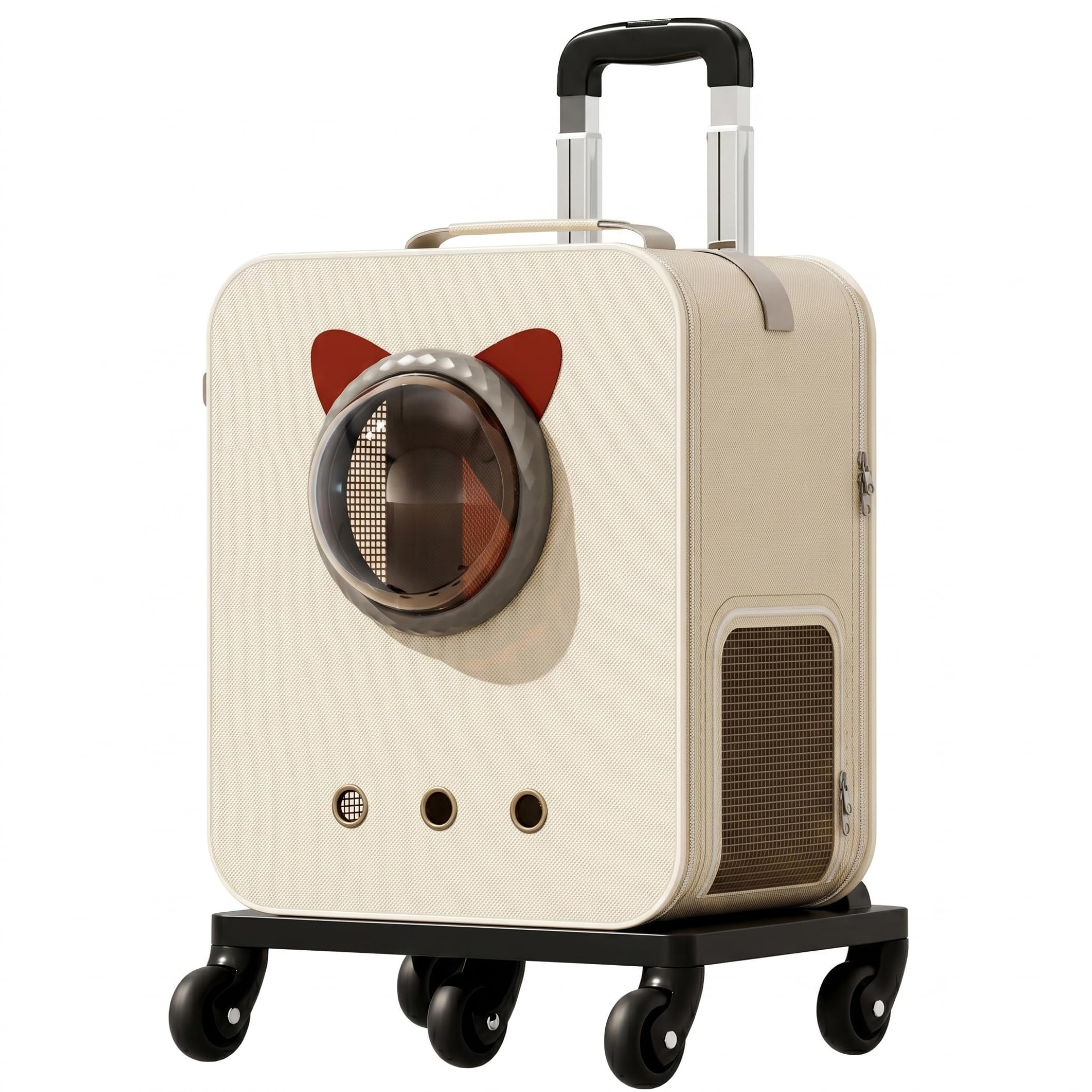 Transportín para Gatos con Ruedas, espaciosa Mochila con Ruedas para Gatos de 12, 5 kg o Perros de 5 kg, Mochila para Perros de Transporte múltiple, Color Blanco