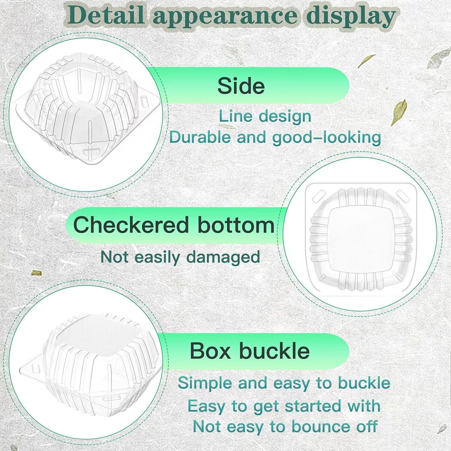 BallHull 100 Pcs Clear Thickening Plastic Hinged Take Out Containers Disposable Clamshell Food Cake Containers with Lids 5.8 x 5.8 x 3.2 inch for Dessert, Cakes, Cookies, Salads, Pasta, Sandwiches - Image 4