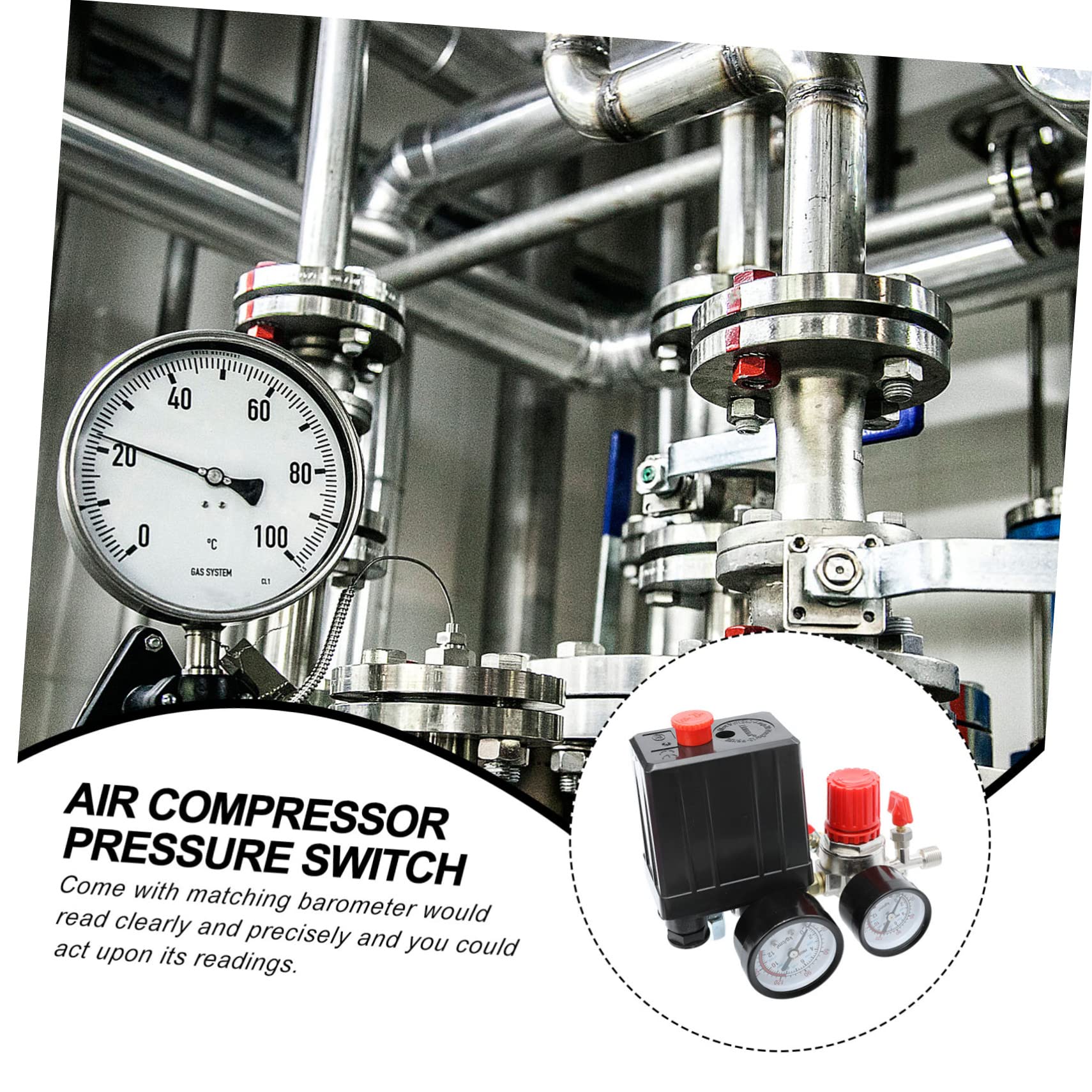 Hemobllo Valvola Regolatore Pressione per Compressore Aria a 4 Fori Manometro, Installazione Facile, Nero, per Uso Stabile e Preciso