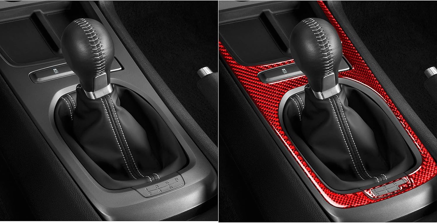 ​NVCNX Real Premium Carbon Fiber Compatible with Chevrolet/Chevy Camaro 2010 2011 2012 2013 2014 2015 1SS 1LT 1LS 2LS SS LT LS Manual Gear Shift Panel Frame Cover Interior Dash Trim Accessories Red