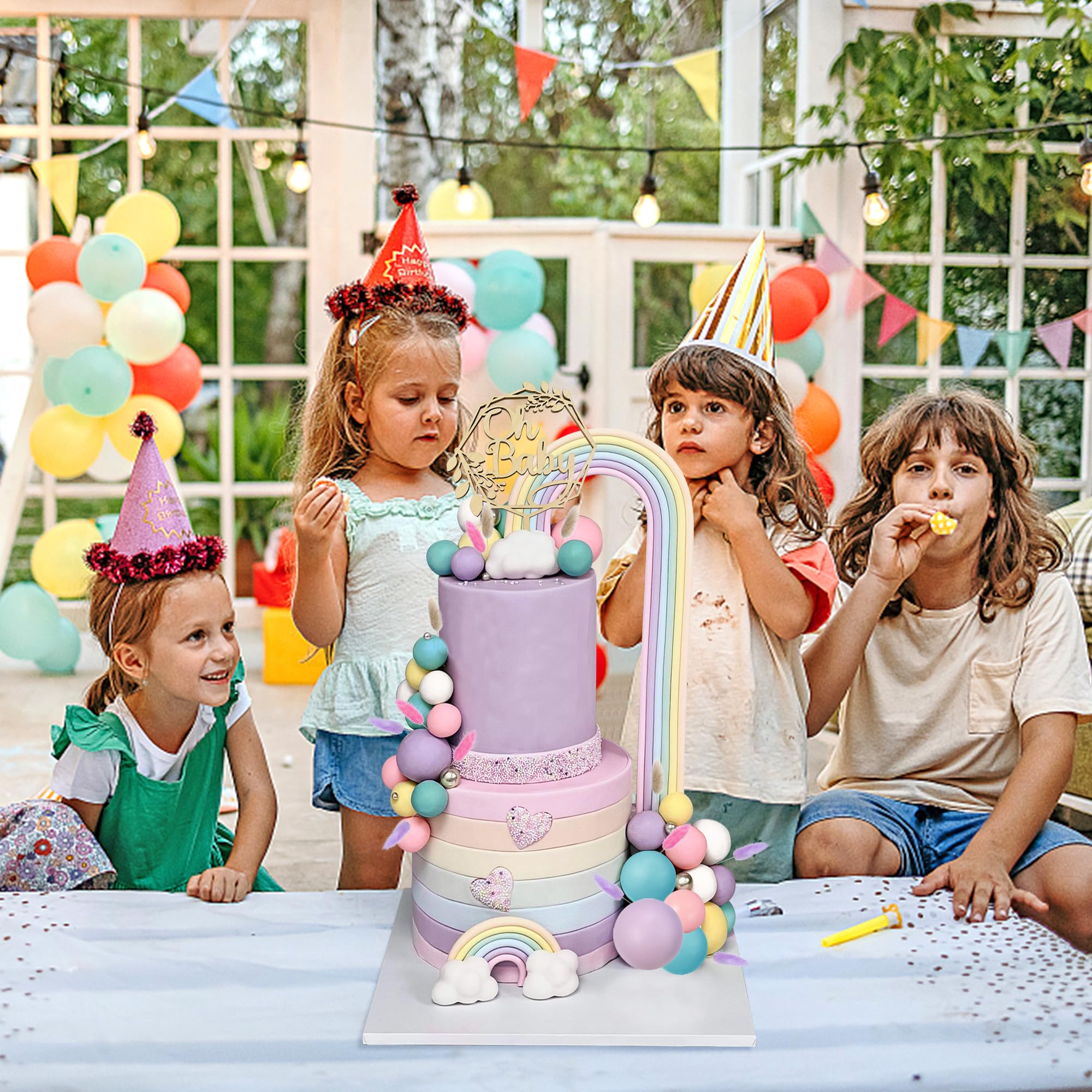 Boho Kuchenaufsatz Set Mit Kugeln – Rosa, Gold, Weiß Für Hochzeiten, Babypartys & Geburtstage