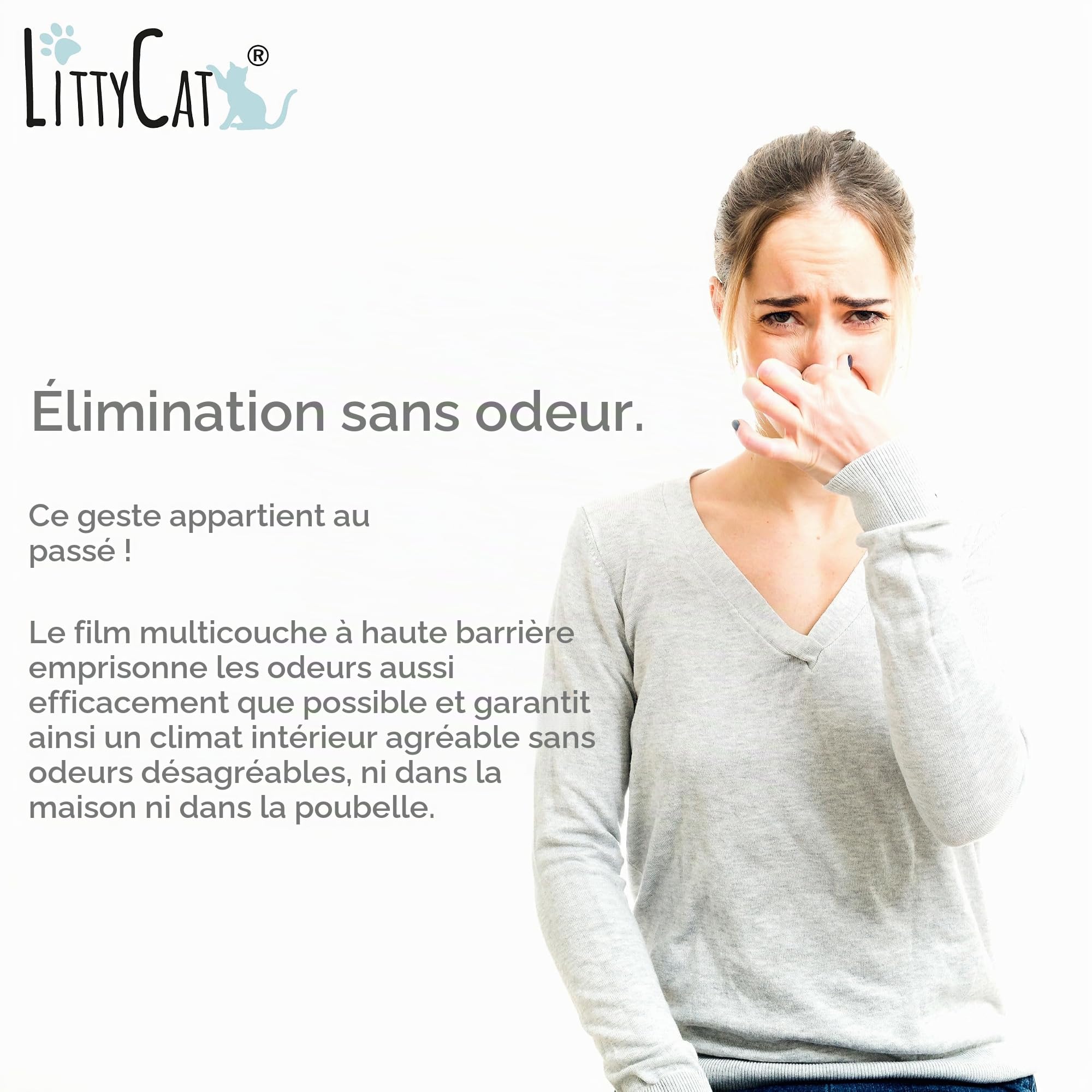 Littycat® Seau à litière pour chat incl. pelle & 3 recharges • Seau d’élimination hermétique aux odeurs • Système clic utilisable d’une seule main • Poubelle pour litière de chat