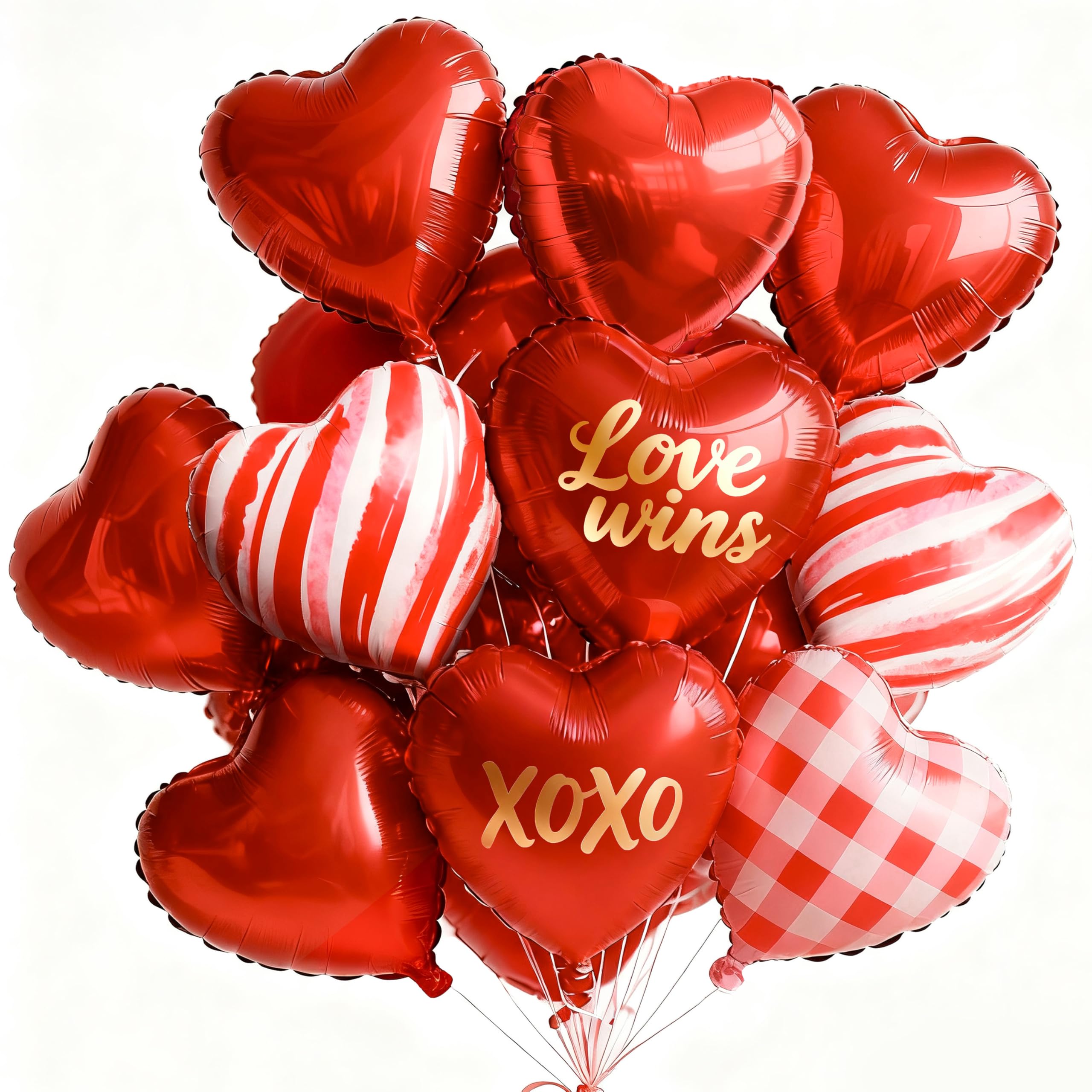 PartyWoo Valentine's Balloons 15pcs 18 Inch Foil Love XOXO Red Heart Balloons Set for Romantic Valentine's Day Galentine's Day Wedding Anniversary