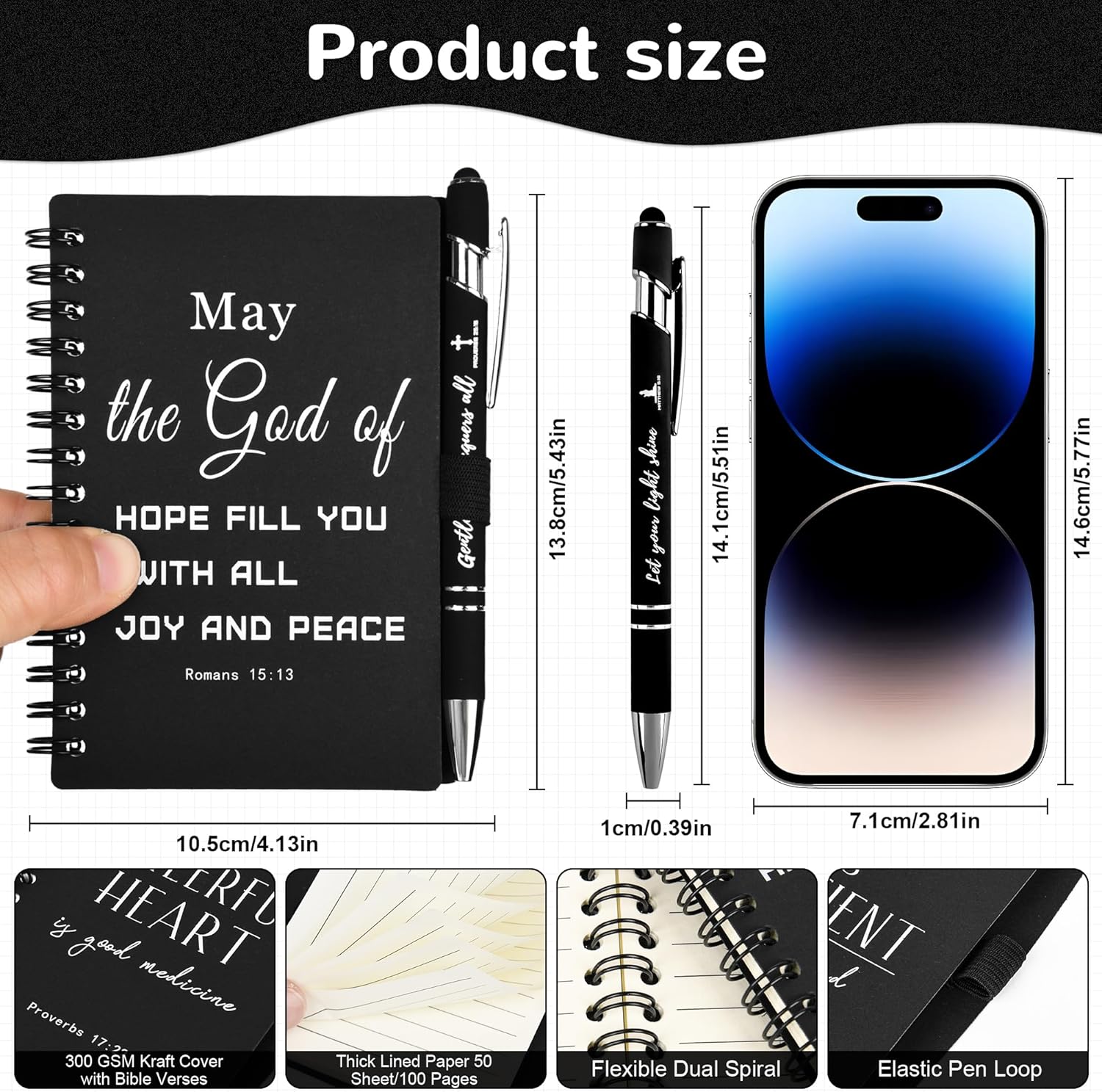 Christian Prayer Journal Spiral Black Notebooks Bulk Small Notepad with Pens - Small Notepads (4.13”x5.43”) - christian Gifts for male, Church Members & Bible Study Groups (30 sets Black) - Image 3