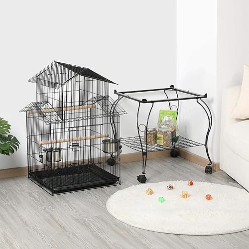 Miniatura 5 de Yaheetech Budgie Cage - Jaula rodante de 55 pulgadas, triple techo, jaula mediana para loros con soporte desmontable para cacatúas, periquitos de