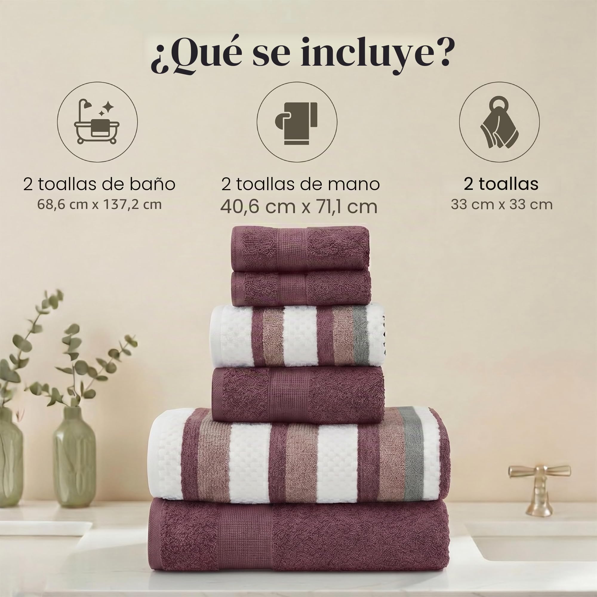 Modern Threads, Pax, Juego de Toallas Reversibles de Jacquard teñidas, Toallas de baño, Mano y paños, súper absorbentes y de Secado rápido, 100% algodón Peinado, 6 Unidades, Rosa Palisandro