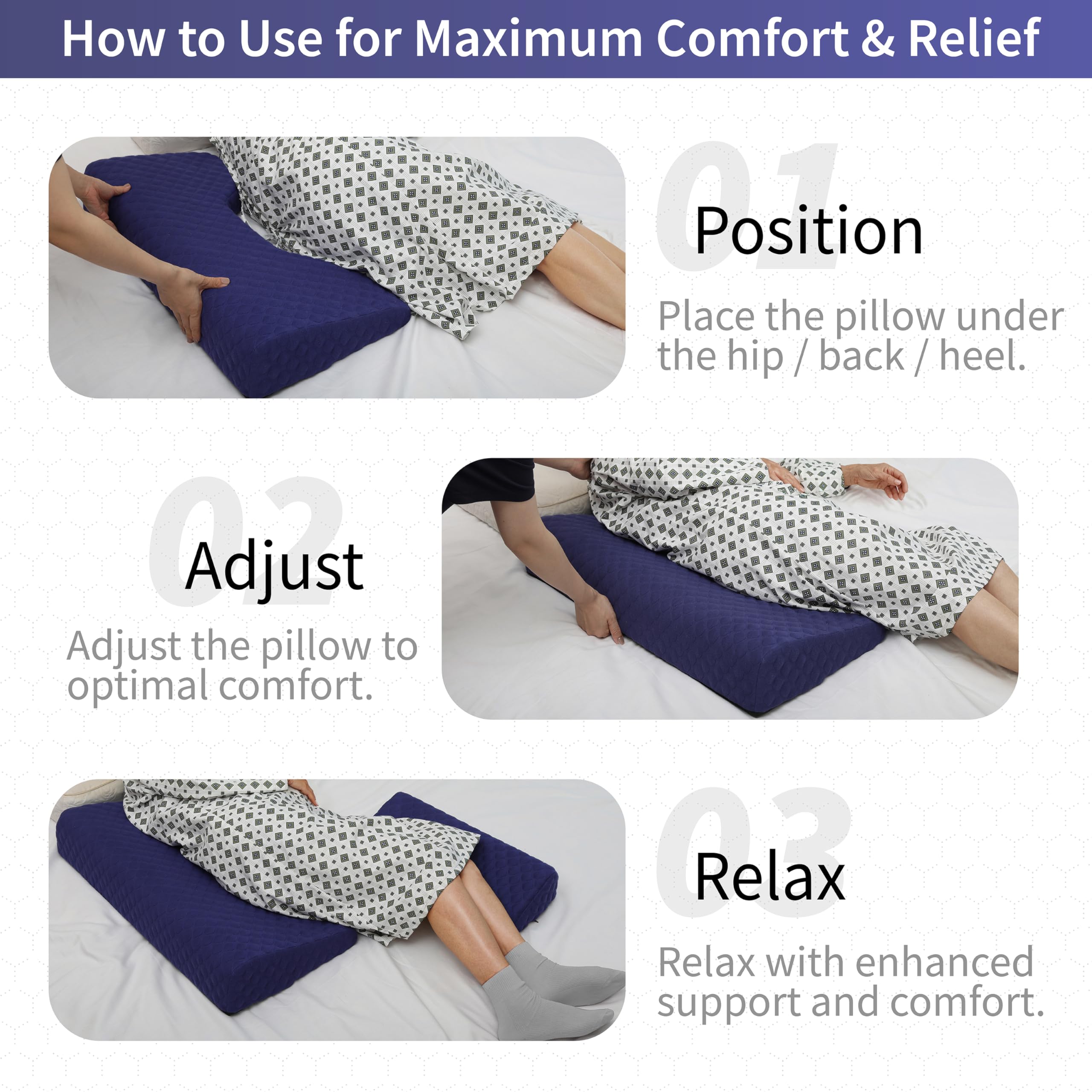 Lenora Juego de almohadas para dolor de cama, almohada de cuña de posicionamiento con almohada auxiliar adicional, cojín para dolor de cama con tela antideslizante, evita llagas de cama, proporciona