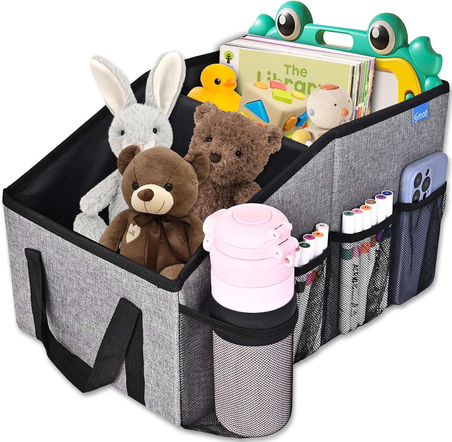 Smof Car Organiser- Car Seat Organiser for Front Seat Back Seat Between Seats, Car Storage Organiser for Kids, Car Organisers and Storage with cup Holders, Adjustable Dividers(Gray)