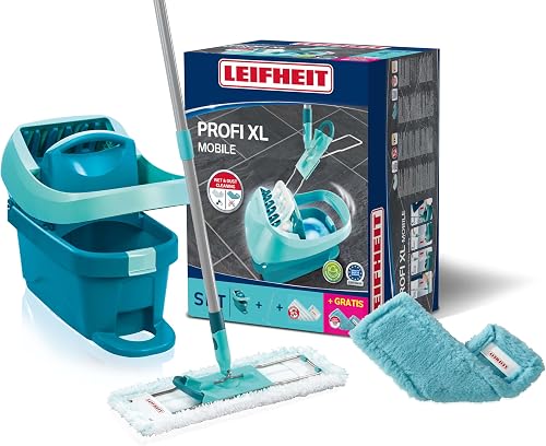 Profi XL mop press set with rollers, floor wiper with micro duo cover plus free duster static dust cover