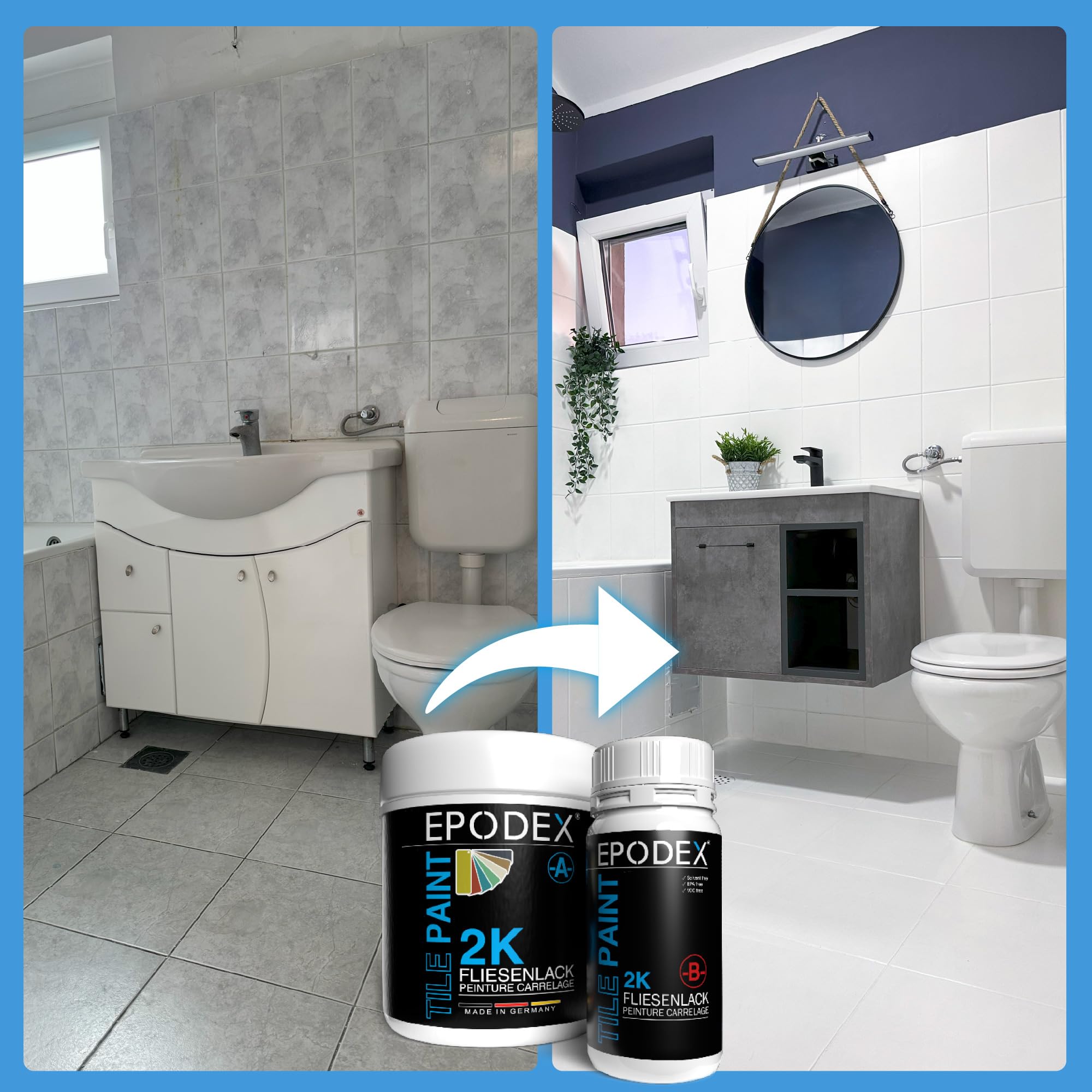 EPODEX 2K Peinture carrelage - Ivoire - Pastel | Vernis carrelage sol & mur, salle de bain, cuisine, peinture époxy - 1,8 kg suffit pour 2 couches sur 7m²