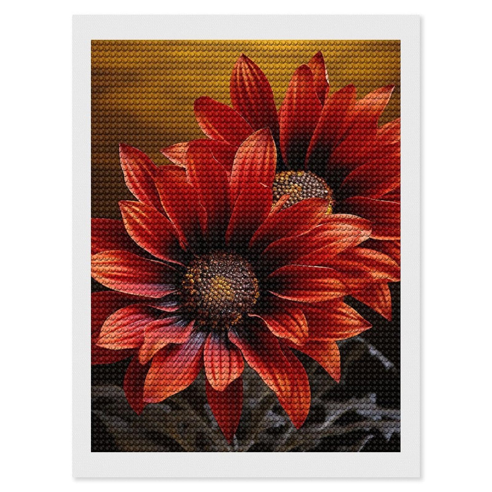 FekiLoot Red Sunflower Diamond Art Kits for Adults, 5D Aurora Diamond Painting Kits for Beginners DIY Full Drill Dots Gem Art Paint Crafts for Home Wall Decor 12"x16"
