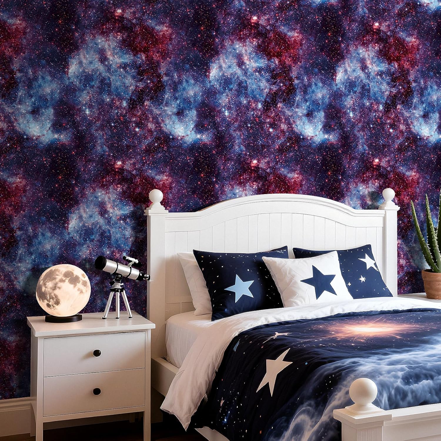 LACHEERY Dark Space Wallpaper Blue Galaxy Peel and Stick Wallpaper Purple Galaxy Contact Paper Blue Star Nebula Night Sky Wall Paper Peel and Stick for Kids Boys Room Nursery Ceiling Walls 17.5"x79"