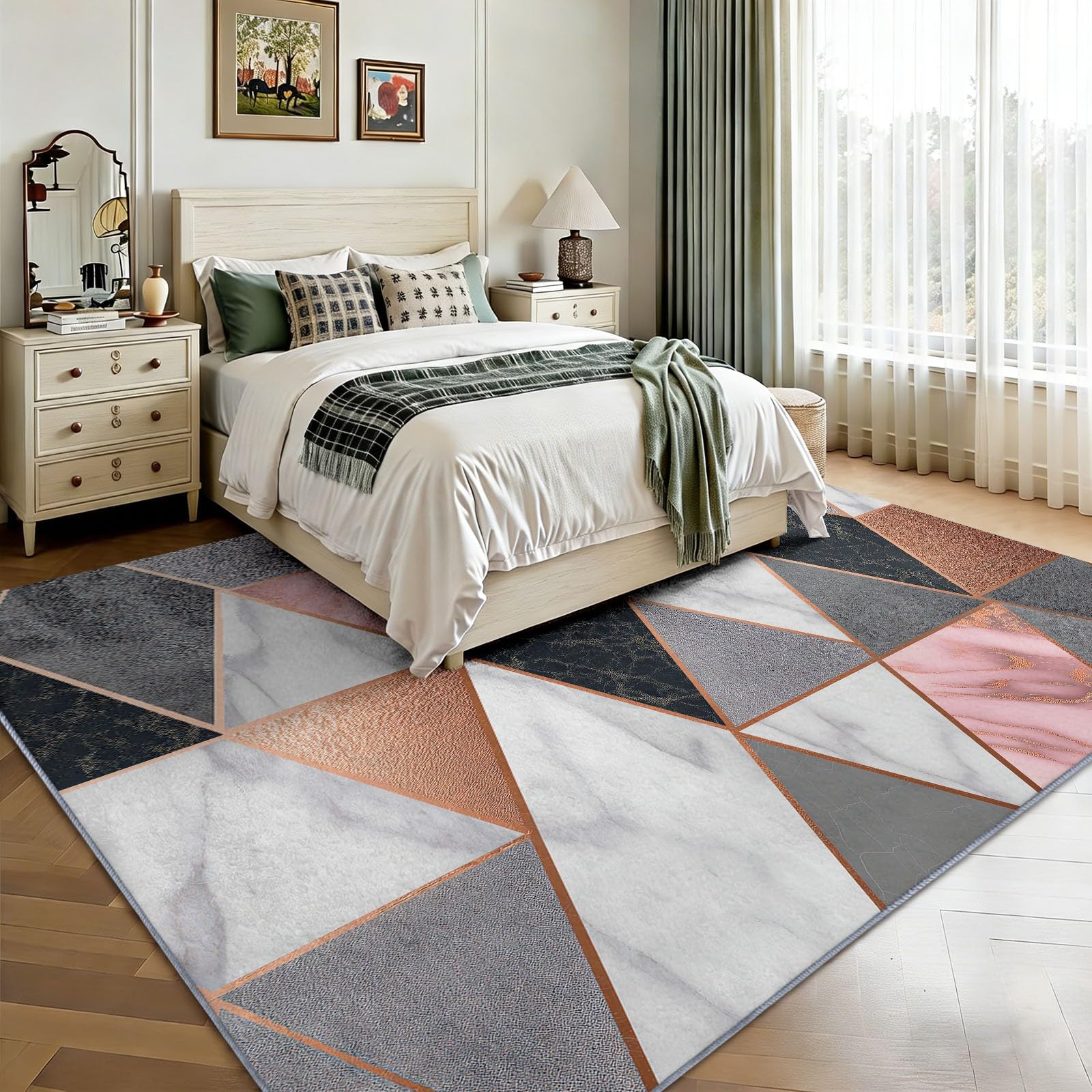 Teppich Wohnzimmer Geometrisches Dreieck aus Marmor 60x120cm Waschbare Kurzflor Teppiche Großer rutschfest Carpet, für Schlafzimmer, Büro, Kinderzimmer Druck Teppich