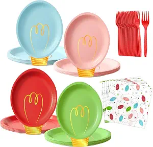 Christmas Plates and Napkins Light Bulb Party Tableware Set Serves 25