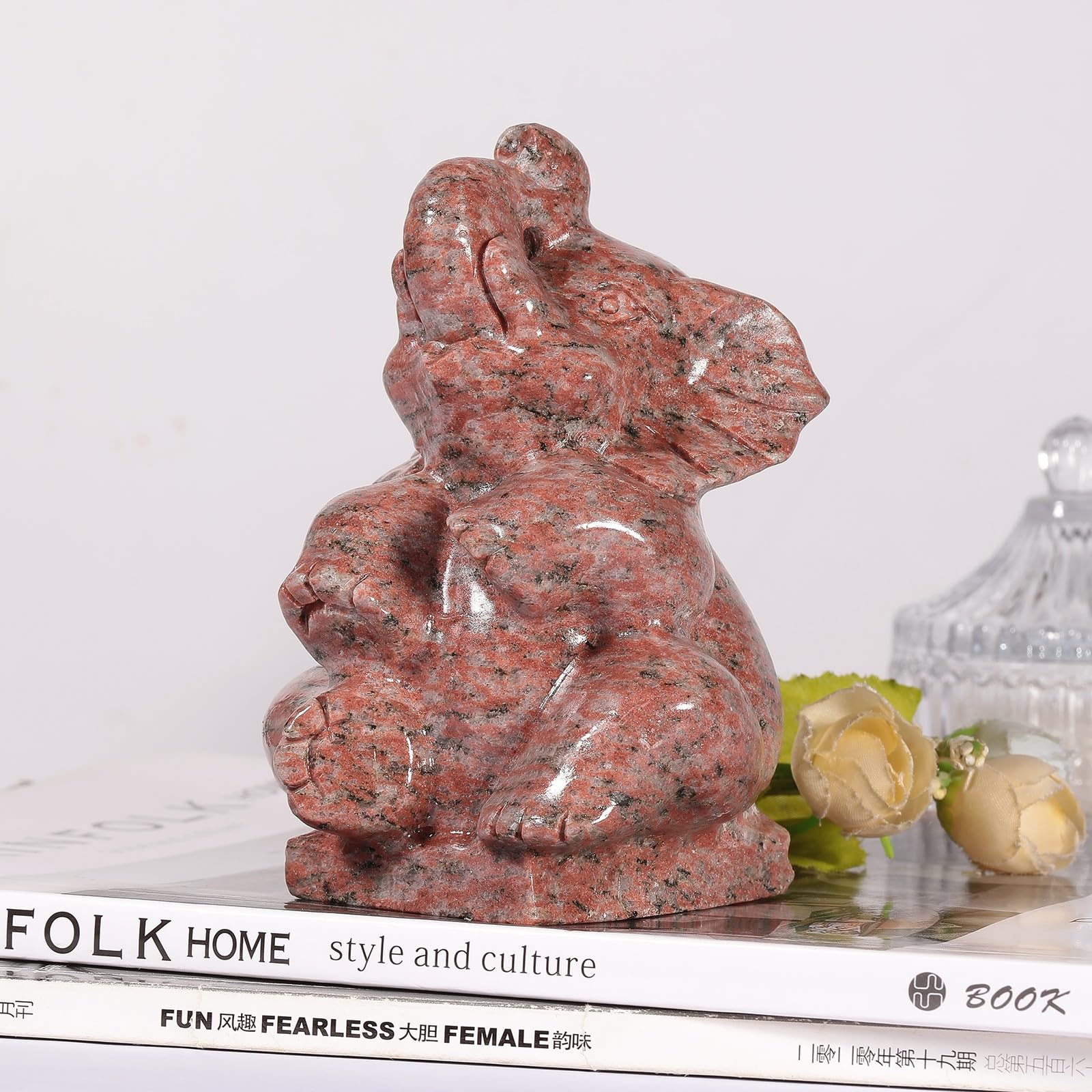 mookaitedecor Hand Carved Natural Sesame Red Stone Elephant Statue Figurine Good Luck Ornament for Home Art Elephant Gift Trunk Up Oriental Animal Ornament Red Living Room Decor Collectible Figurine - Image 3