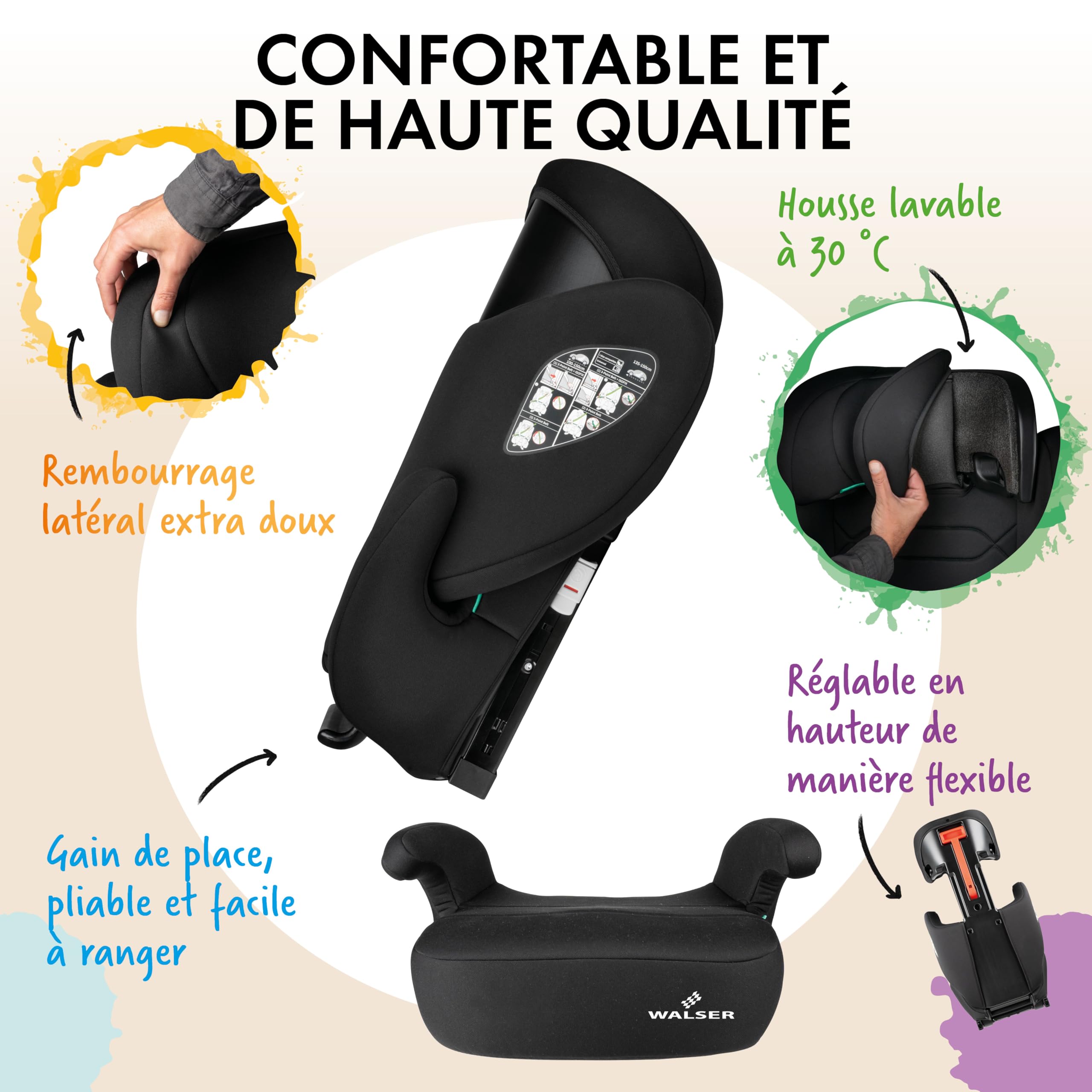 WALSER Siege auto enfant Premium Numa, rehausseur enfant 2in1 confortable dossier amovible + appui-tete evolutif 3-8 ans 100-150 cm norme recente ECE R 129, rehausseur voiture anthracite