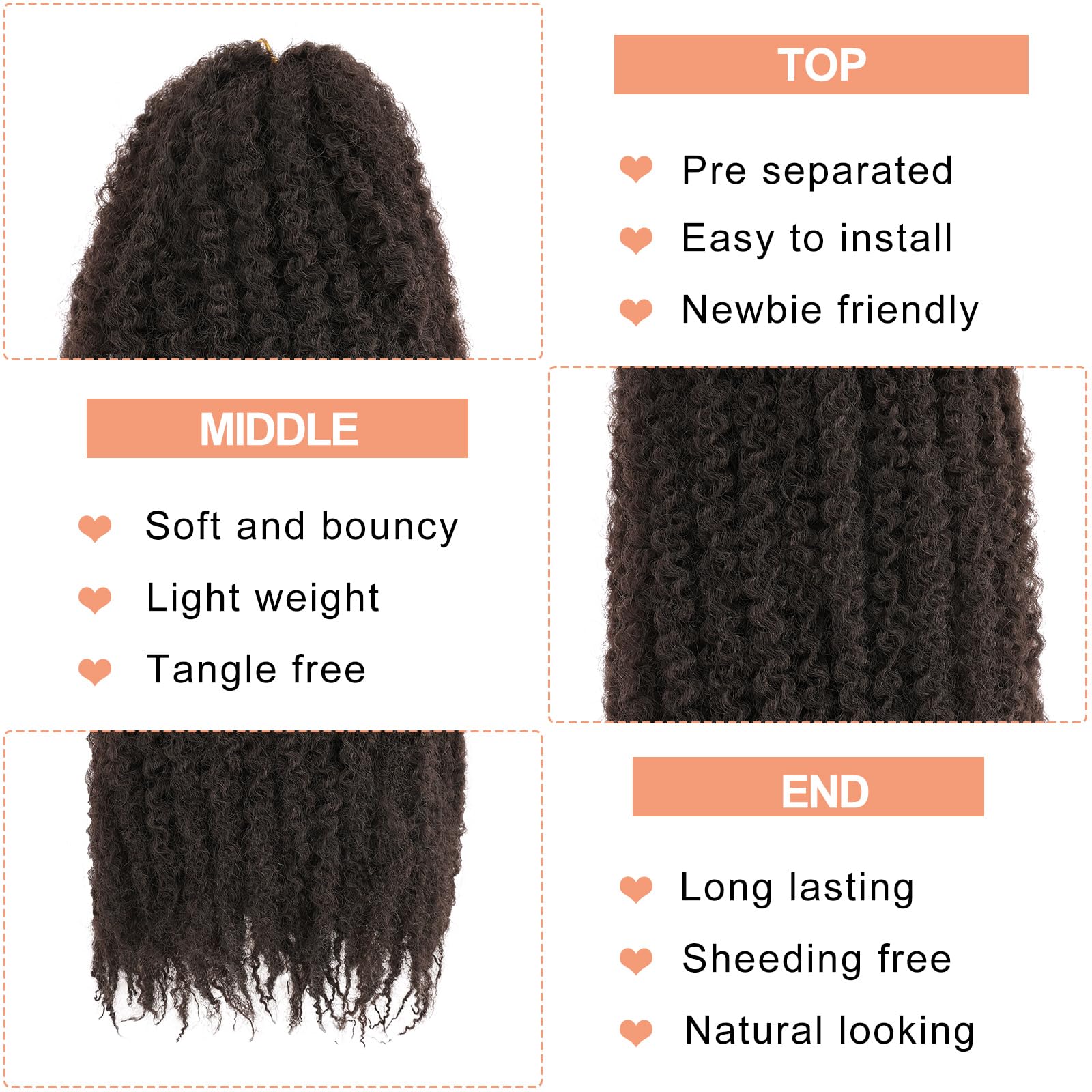 Mscat Marley Twist Hair 24 Inches - 8 Packs Dark Brown Afro Kinky Curly Faux Locs (4#), 24 Inch (Pack of 8) - Image 3