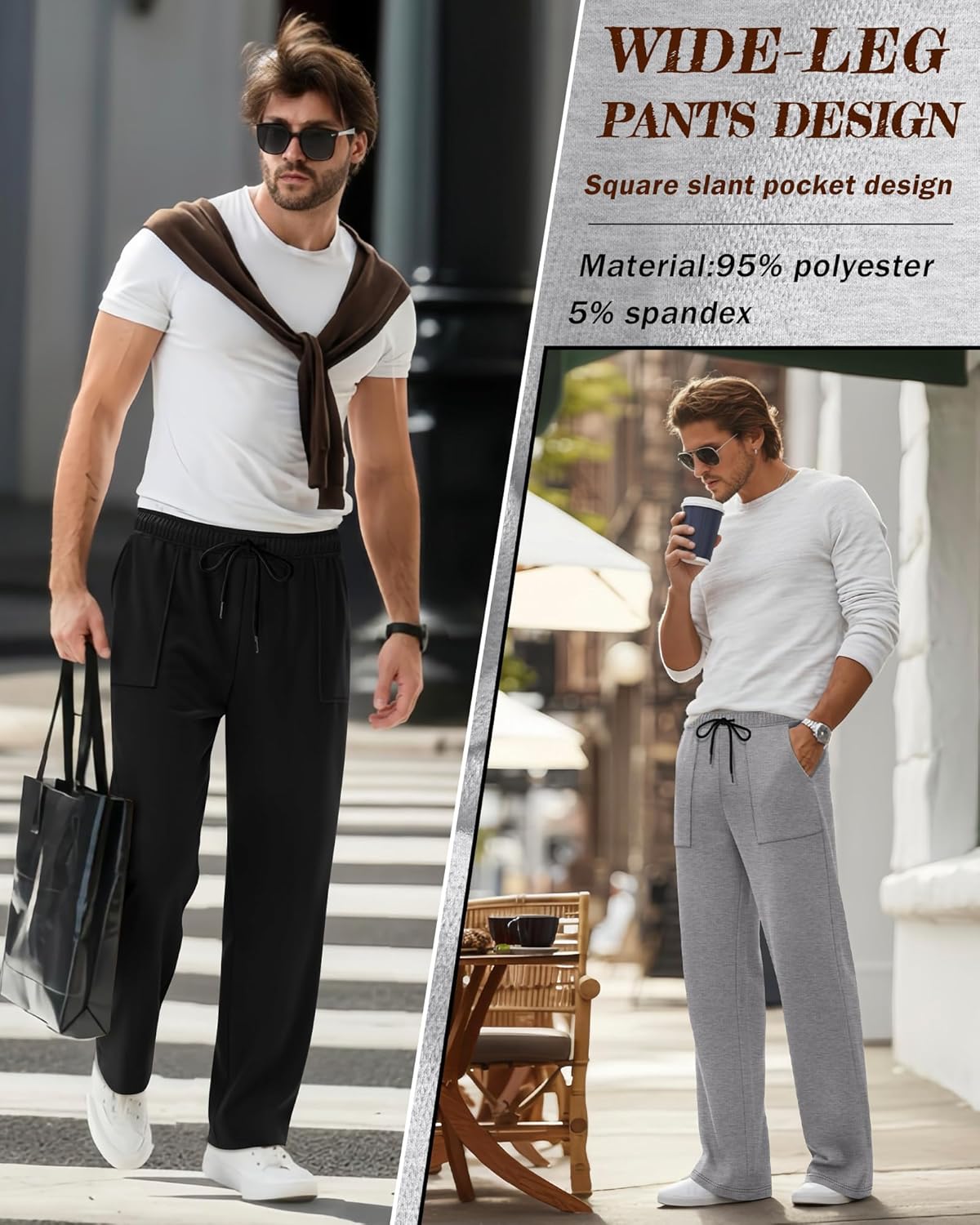 3 Pack Men's Sweatpants Wide Leg Baggy Casual Lounge Pants Open Bottom Drawstring Athletic Pants with Pockets - Image 2