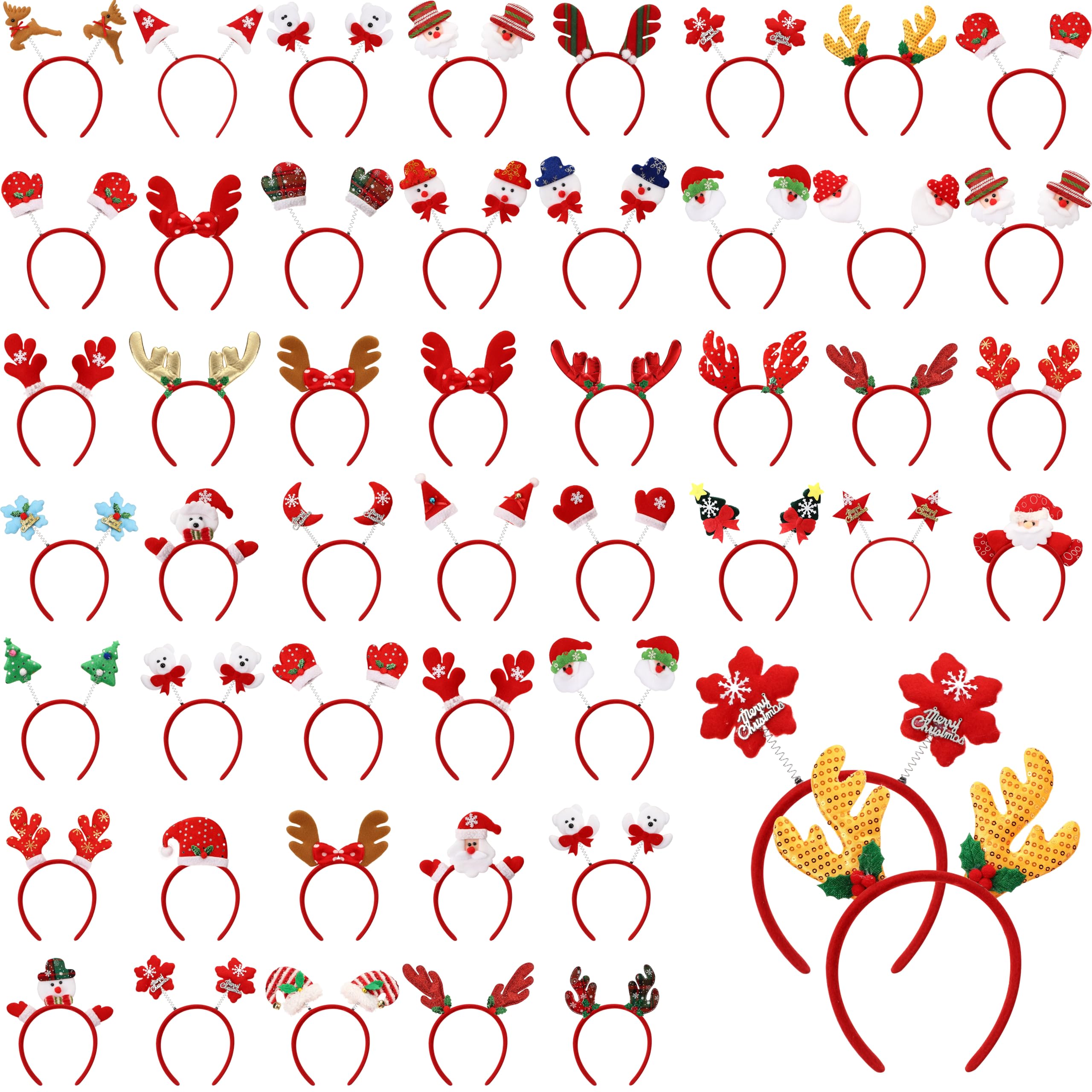 Giegxin Lot de 48 bandeaux de Noël pour les vacances, serre-tête en bois de renne, serre-tête de Père Noël, étoiles, sapin de Noël, chapeau de Noël pour femme, accessoires de fête de Noël