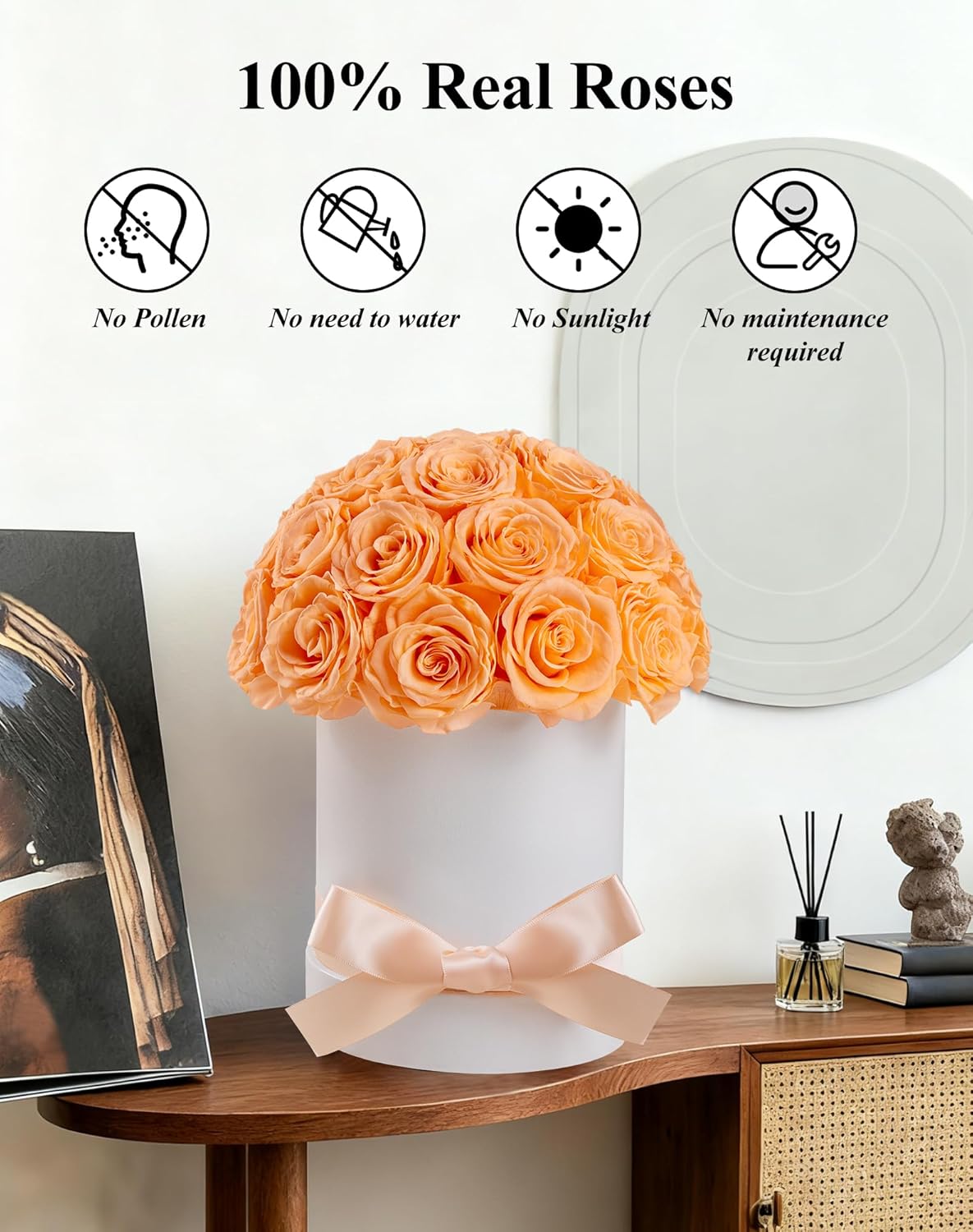 27 Forever Roses Dome in Luxury White Box, Eternal Real Roses Birthday Gifts for Women, Preserved Flowers for Delivery Prime, Anniversary, Valentine's Day, Mothers Day for Mom (Champagne) - Image 2