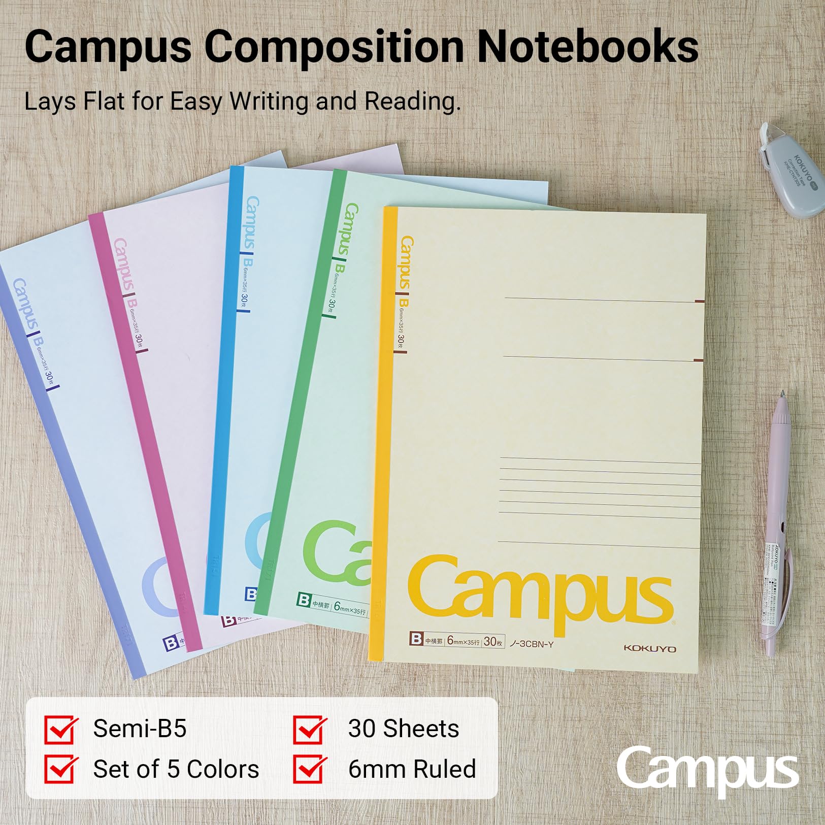 Kokuyo Campus Université de Tokyo Todai Carnet de notes ligné Semi B5 252x179x4mm 30 pages Paquet de 5 blocs-notes Fabriqué au Japon
