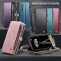 Vista 6 de Defencase Compatible with Galaxy A14 5G Case Wallet with RFID Blocking Card Holder for Women Men, PU Leather Magnetic Snap Flip Zipper Strap Wallet